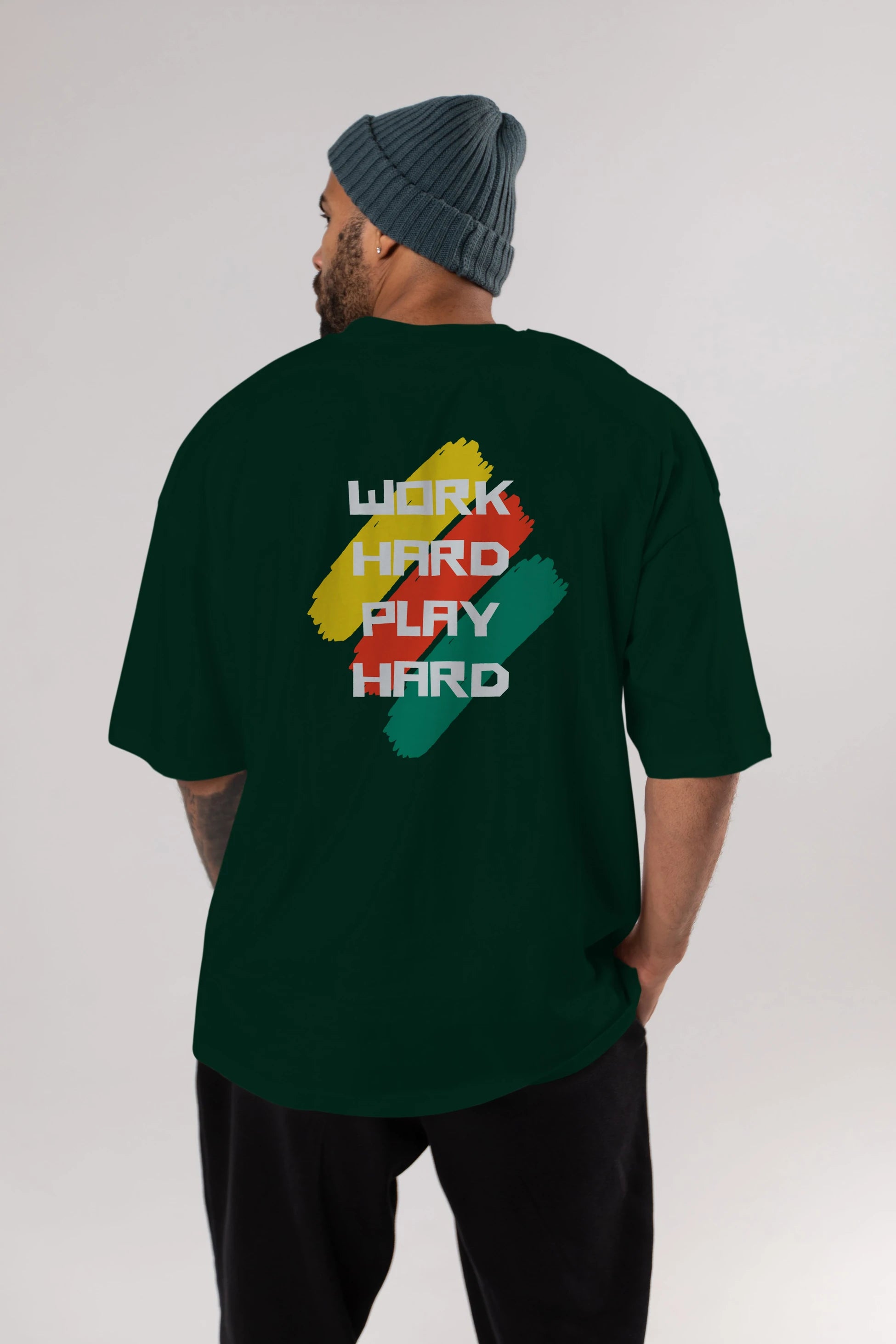 Work Hard Play Hard 2 Arka Baskılı Oversize t-shirt Erkek Kadın Unisex