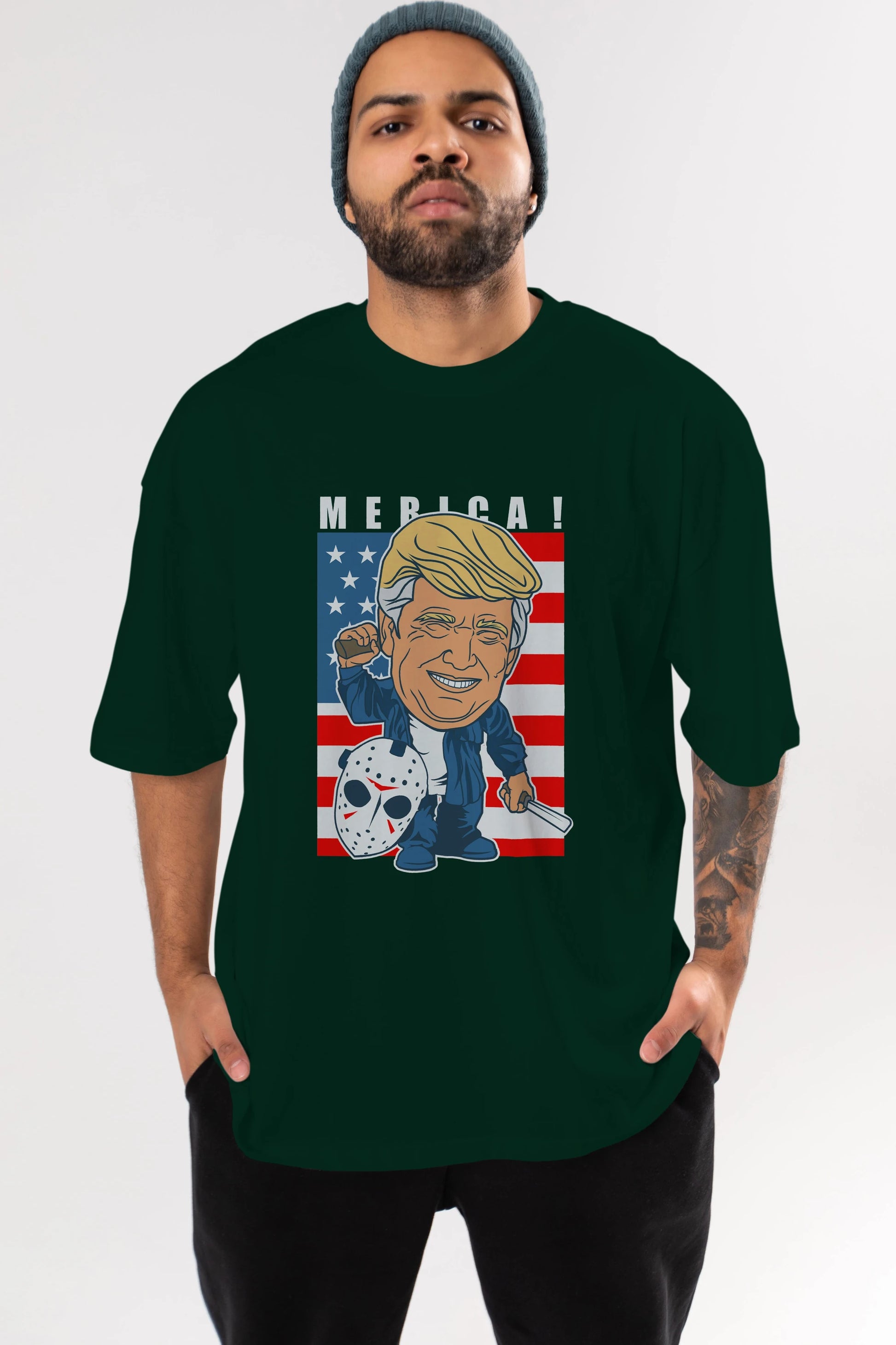Jason Voorhess Trump Ön Baskılı Oversize t-shirt Erkek Kadın Unisex %100 Pamuk tişort