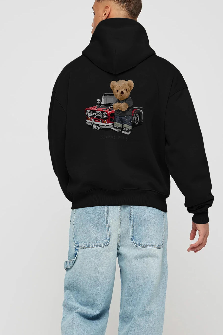 Teddy Bear Street King Arka Baskılı Hoodie Oversize Kapüşonlu Sweatshirt Erkek Kadın Unisex