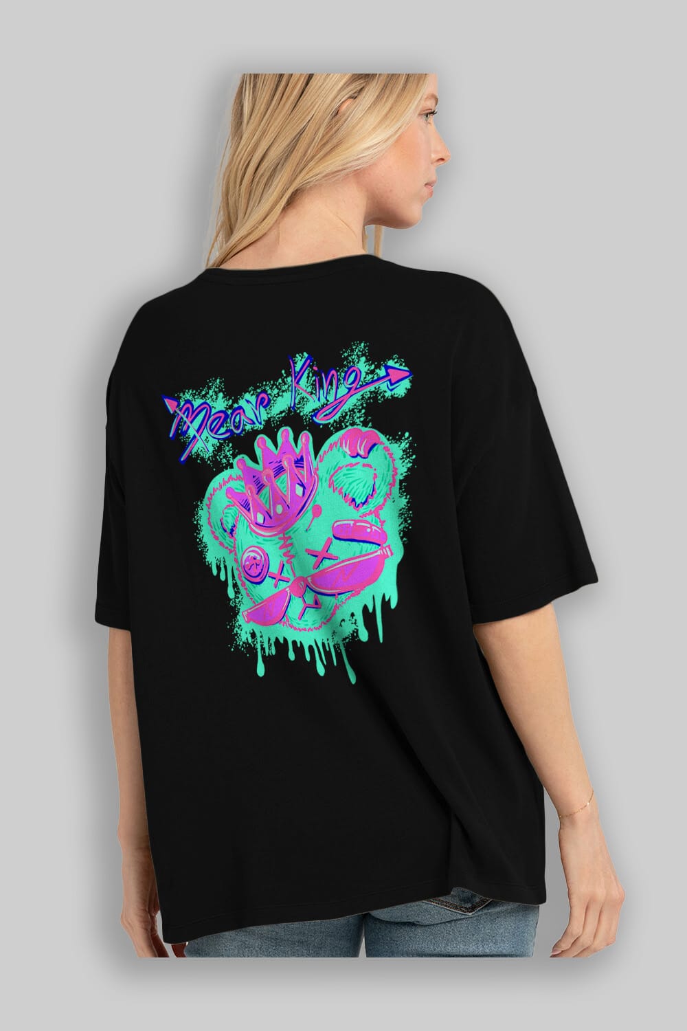 Bear King Arka Baskılı Oversize t-shirt Erkek Kadın Unisex