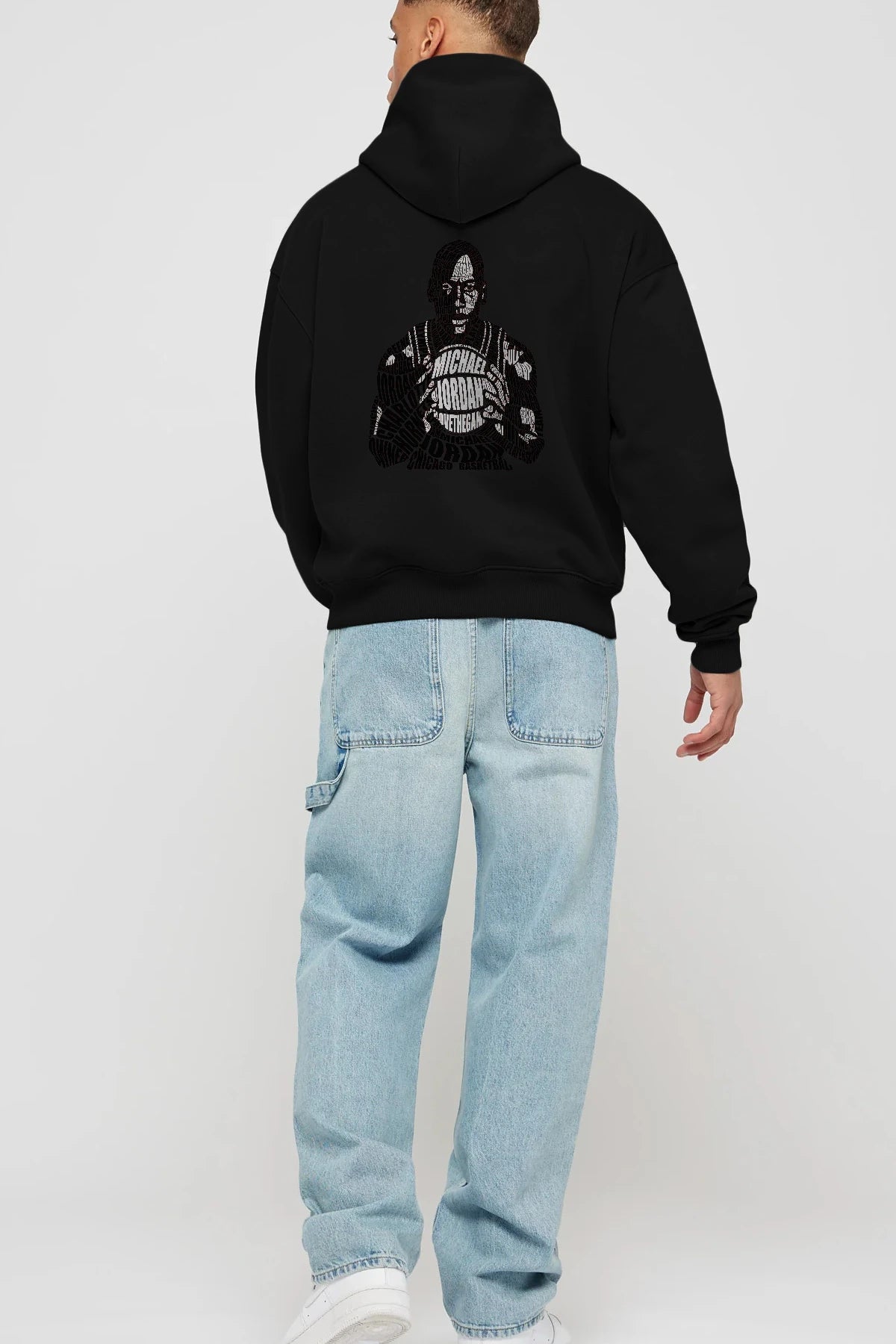 Michael Jordan Calligram Arka Baskılı Hoodie Oversize Kapüşonlu Sweatshirt Erkek Kadın Unisex