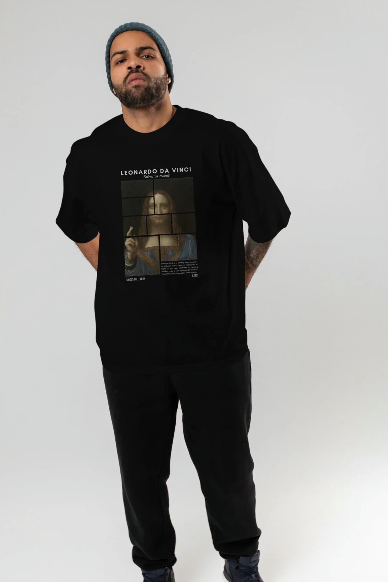Salvador Mundi ön Baskılı Oversize t-shirt Erkek Kadın Bisiklet Yaka Pamuk tişort