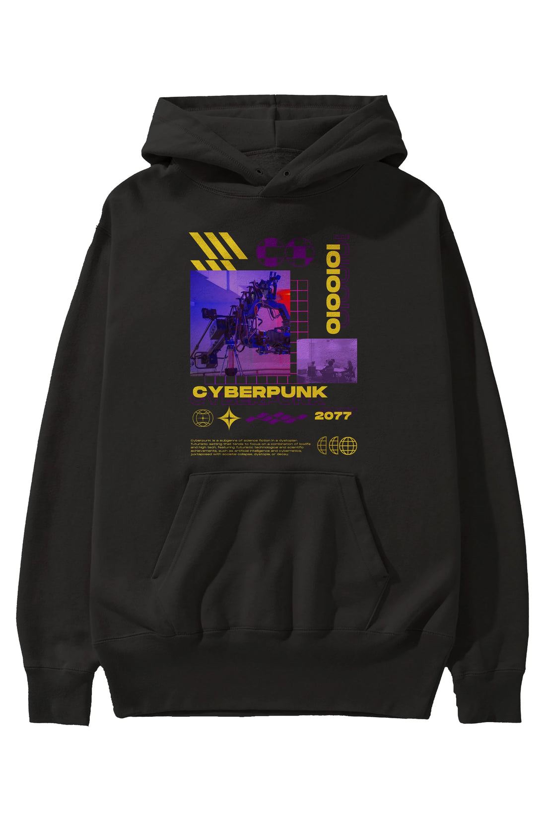 Cyberpunk Yazılı Ön Baskılı Oversize Hoodie Kapüşonlu Sweatshirt Erkek Kadın Unisex