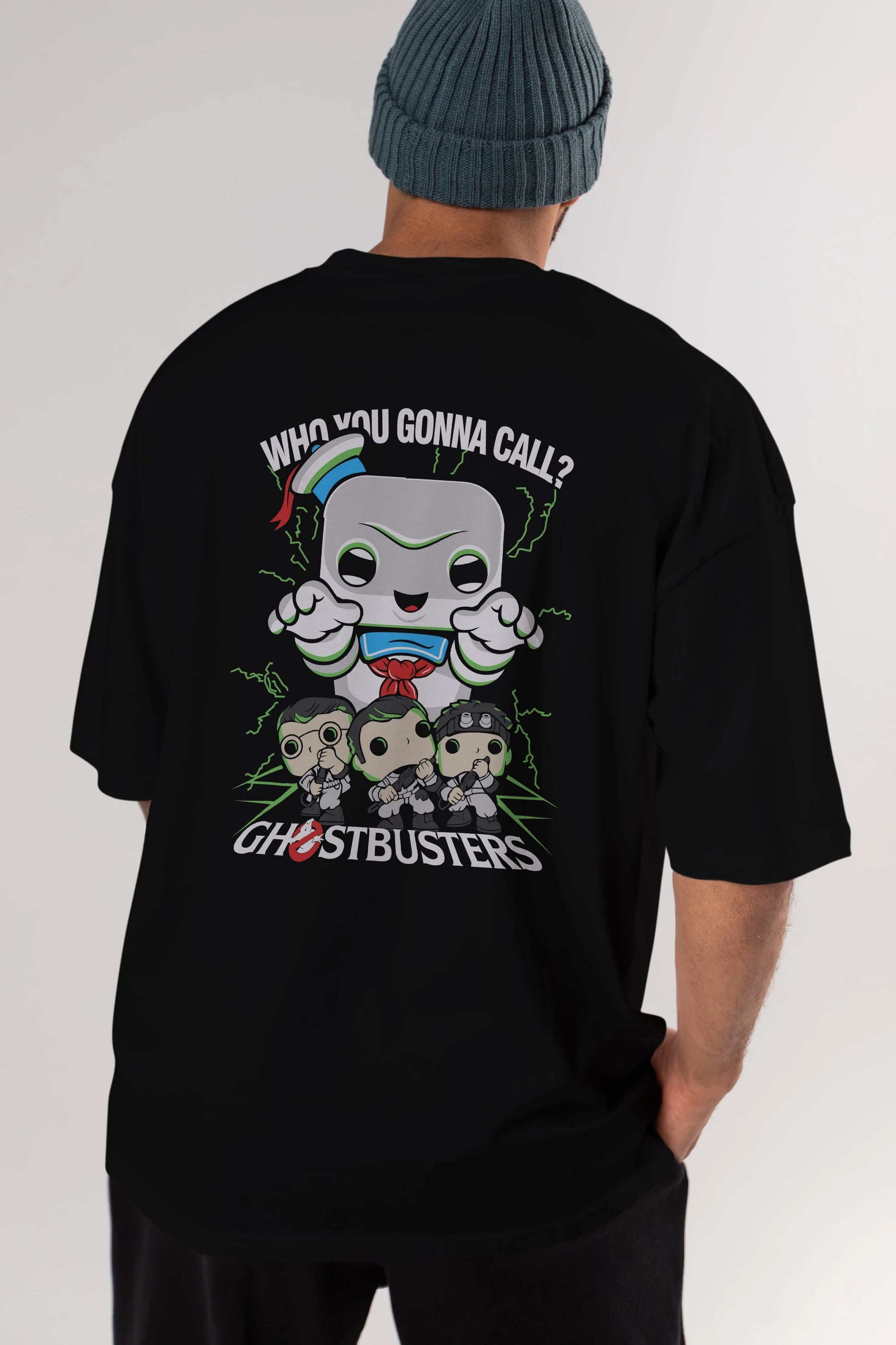 Ghostbusters Arka Baskılı Oversize t-shirt Erkek Kadın Unisex %100 Pamuk Bisiklet Yaka tişort