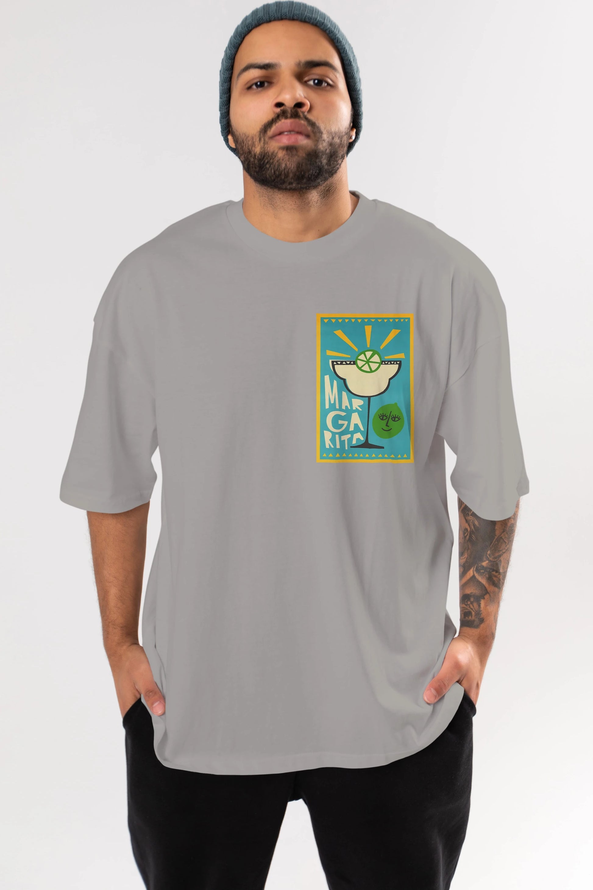 Margarita 4 Ön Sol Baskılı Oversize t-shirt Erkek Kadın Unisex %100 Pamuk Bisiklet Yaka tişort