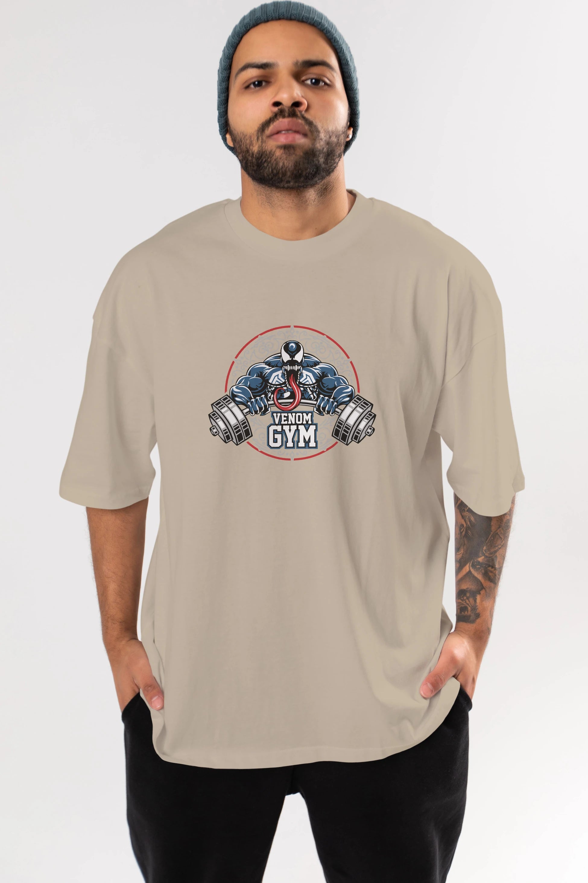 Venom GYM Ön Baskılı Oversize t-shirt Erkek Kadın Unisex %100 Pamuk Bisiklet Yaka tişort