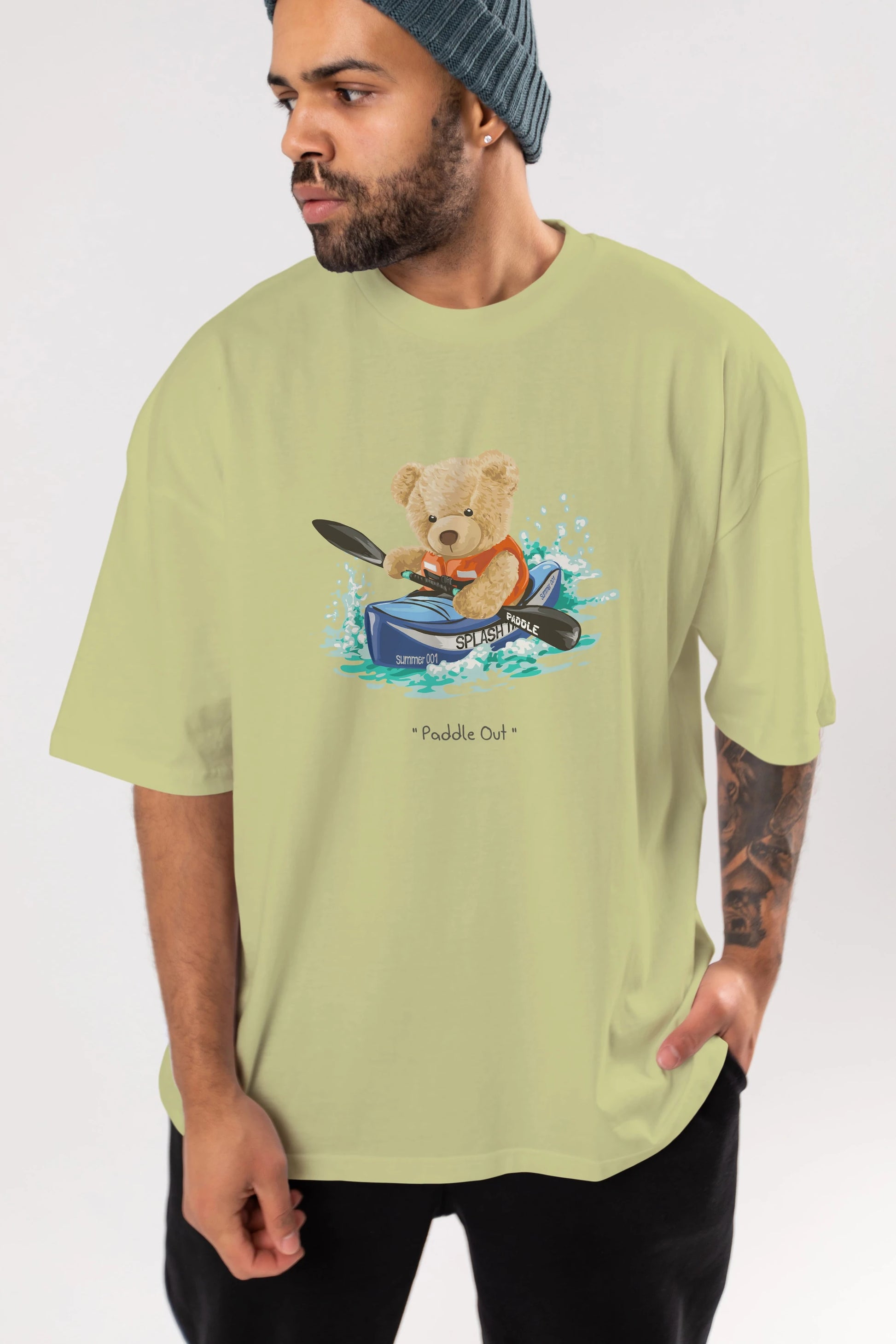 Teddy Bear Paddle Out Ön Baskılı Oversize t-shirt Erkek Kadın Unisex %100 Pamuk