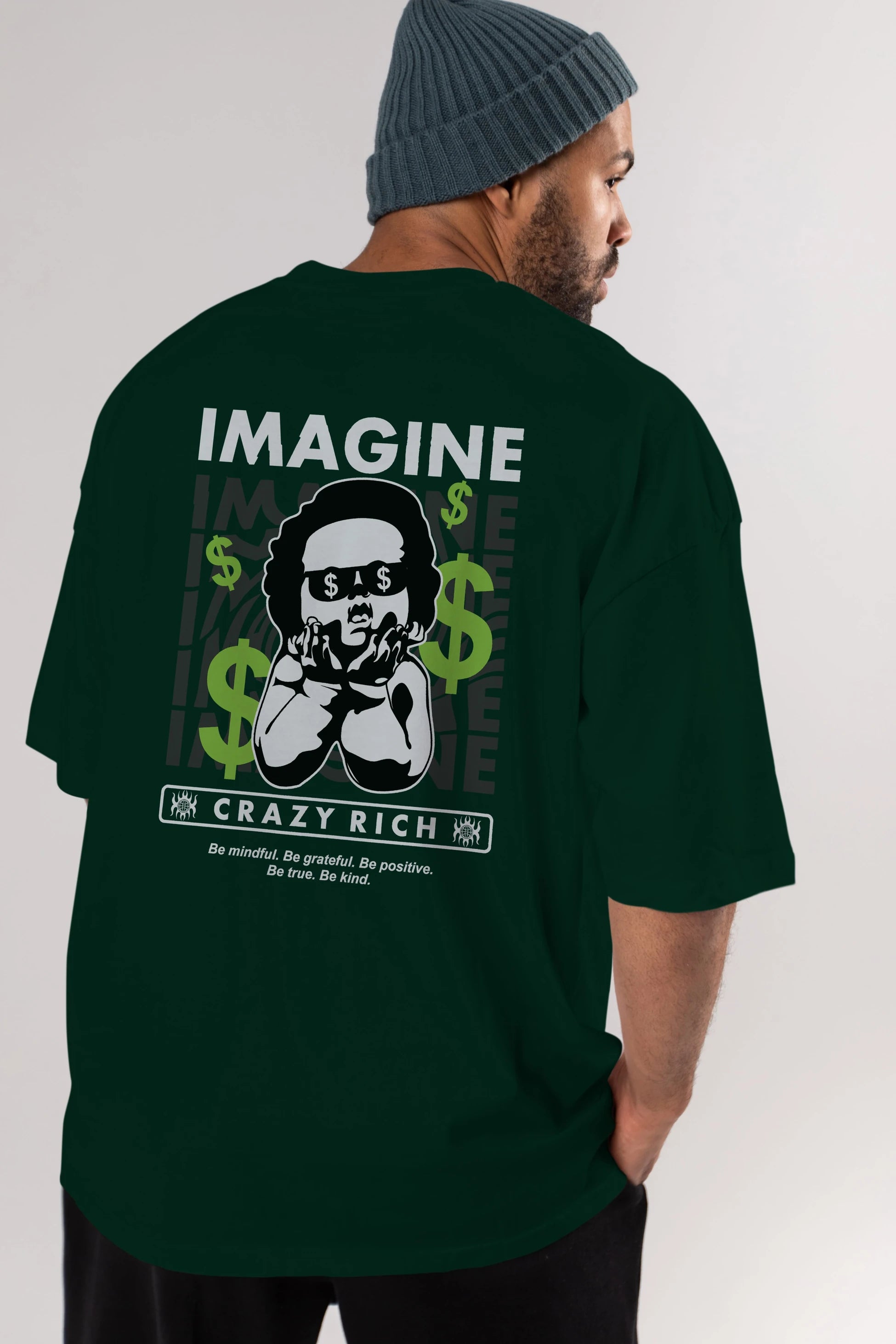 Imagine Crazy Rich Arka Baskılı Oversize t-shirt Erkek Kadın Unisex