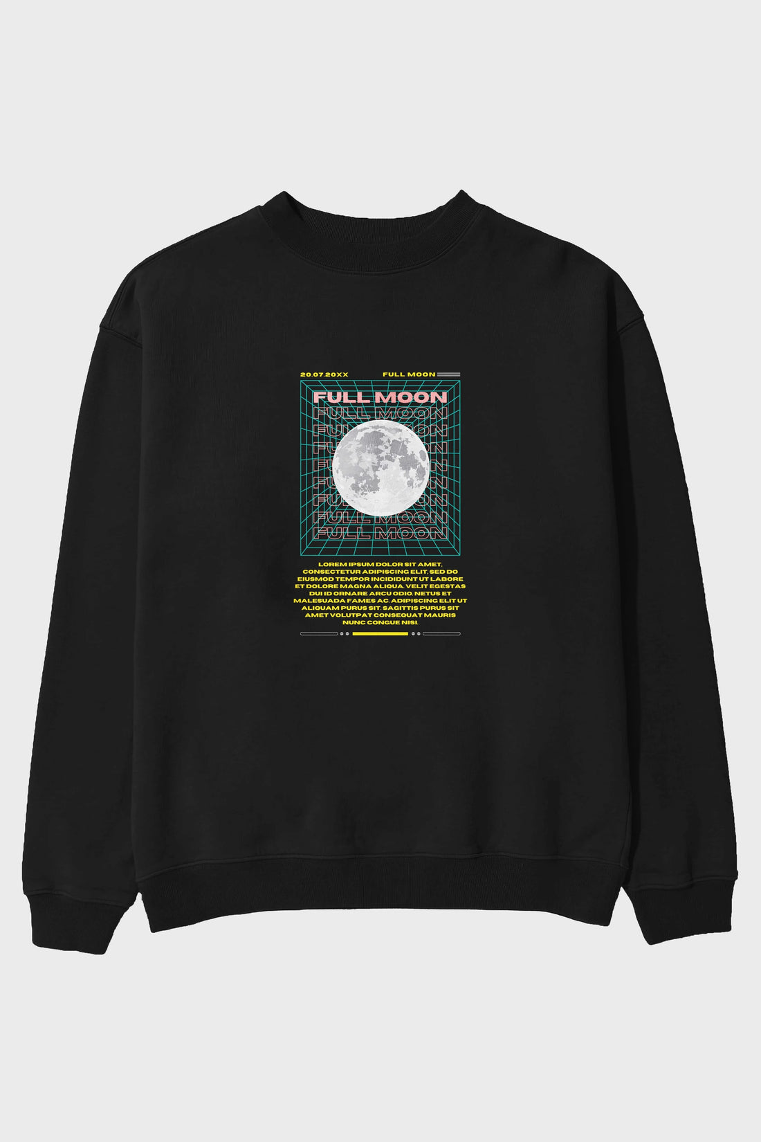 Full Moon Yazılı Ön Baskılı Oversize Sweatshirt Erkek Kadın Unisex