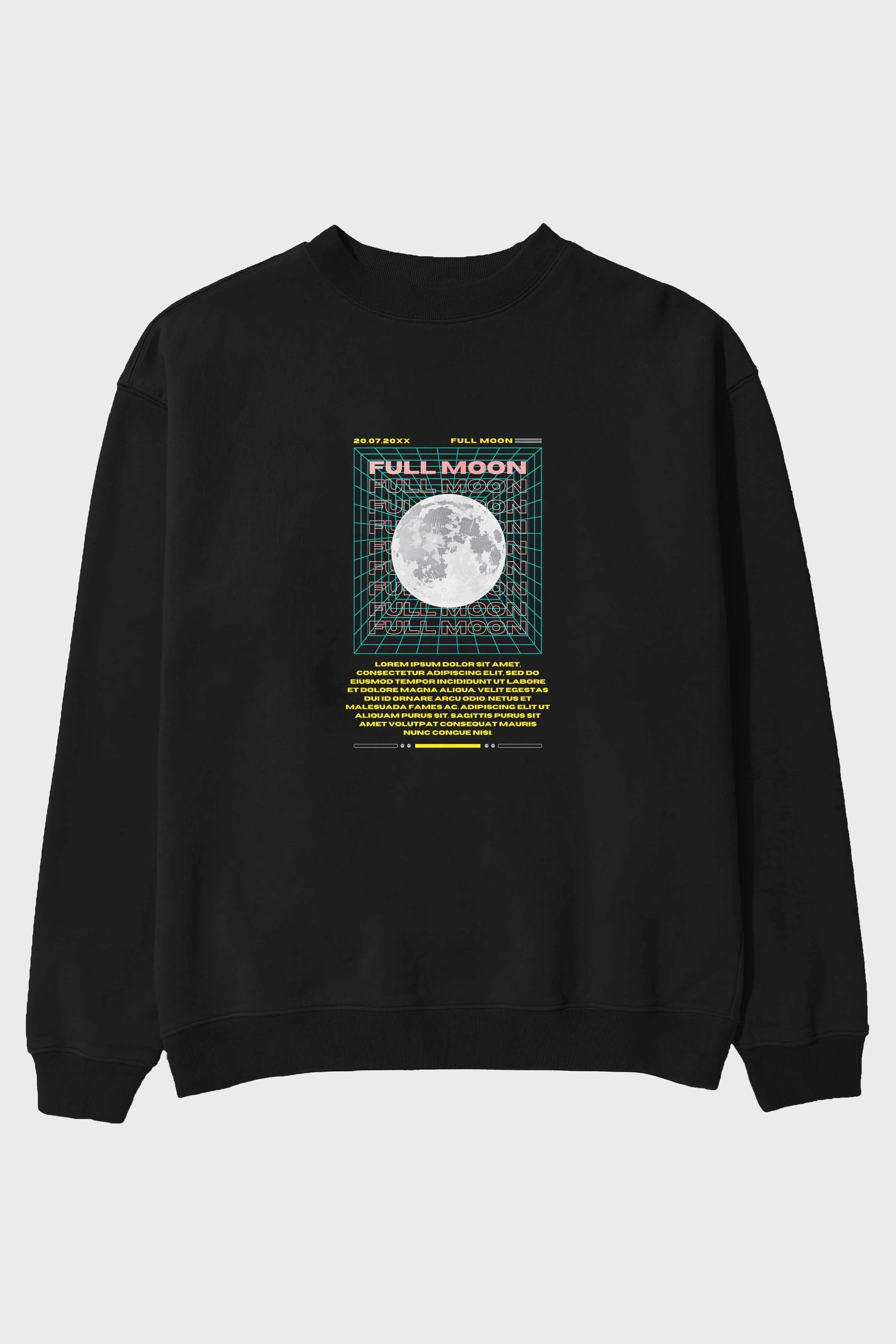 Full Moon Yazılı Ön Baskılı Oversize Sweatshirt Erkek Kadın Unisex