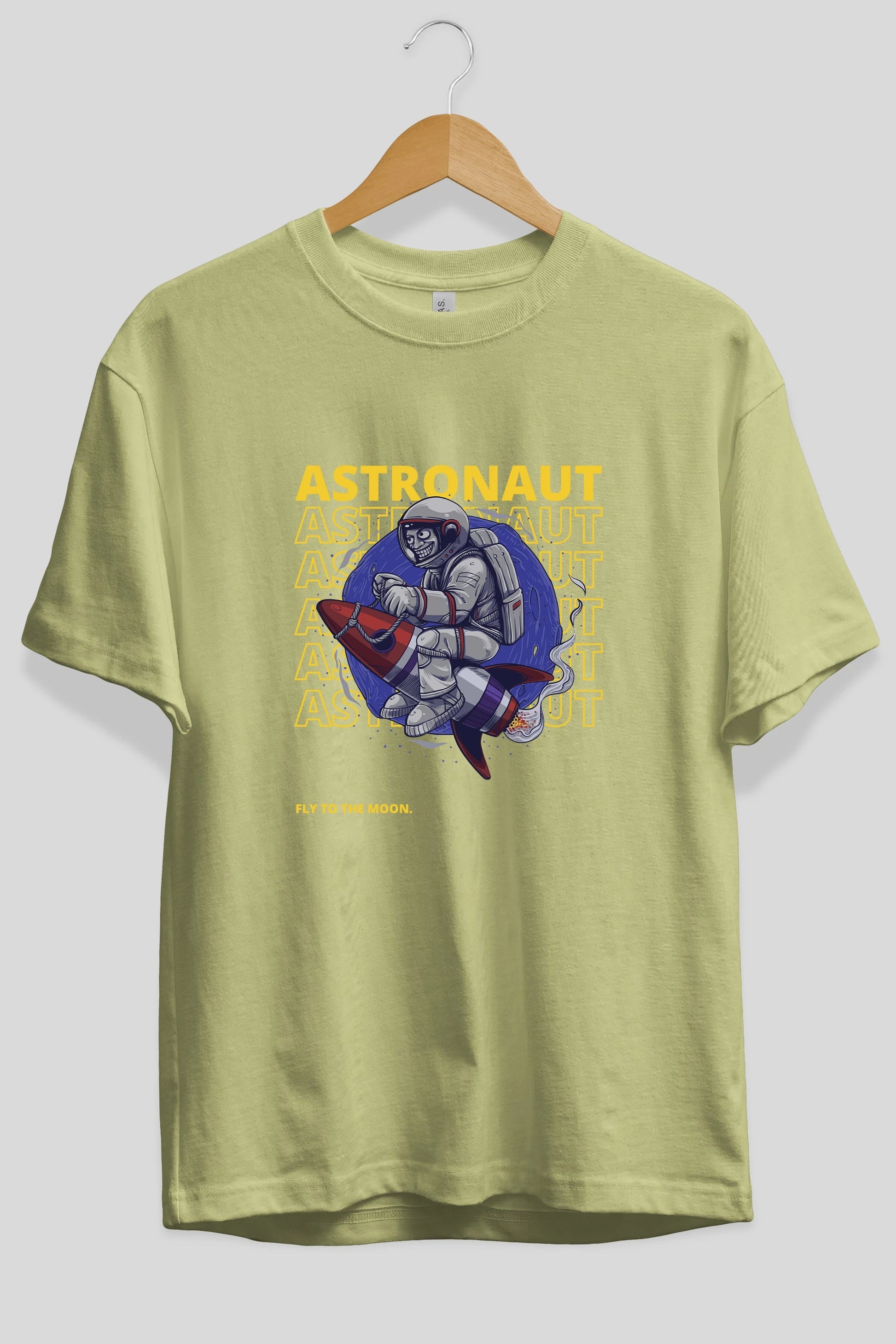 Astronaut Fly to the Moon Yazılı Ön Baskılı Oversize t-shirt Erkek Kadın Unisex