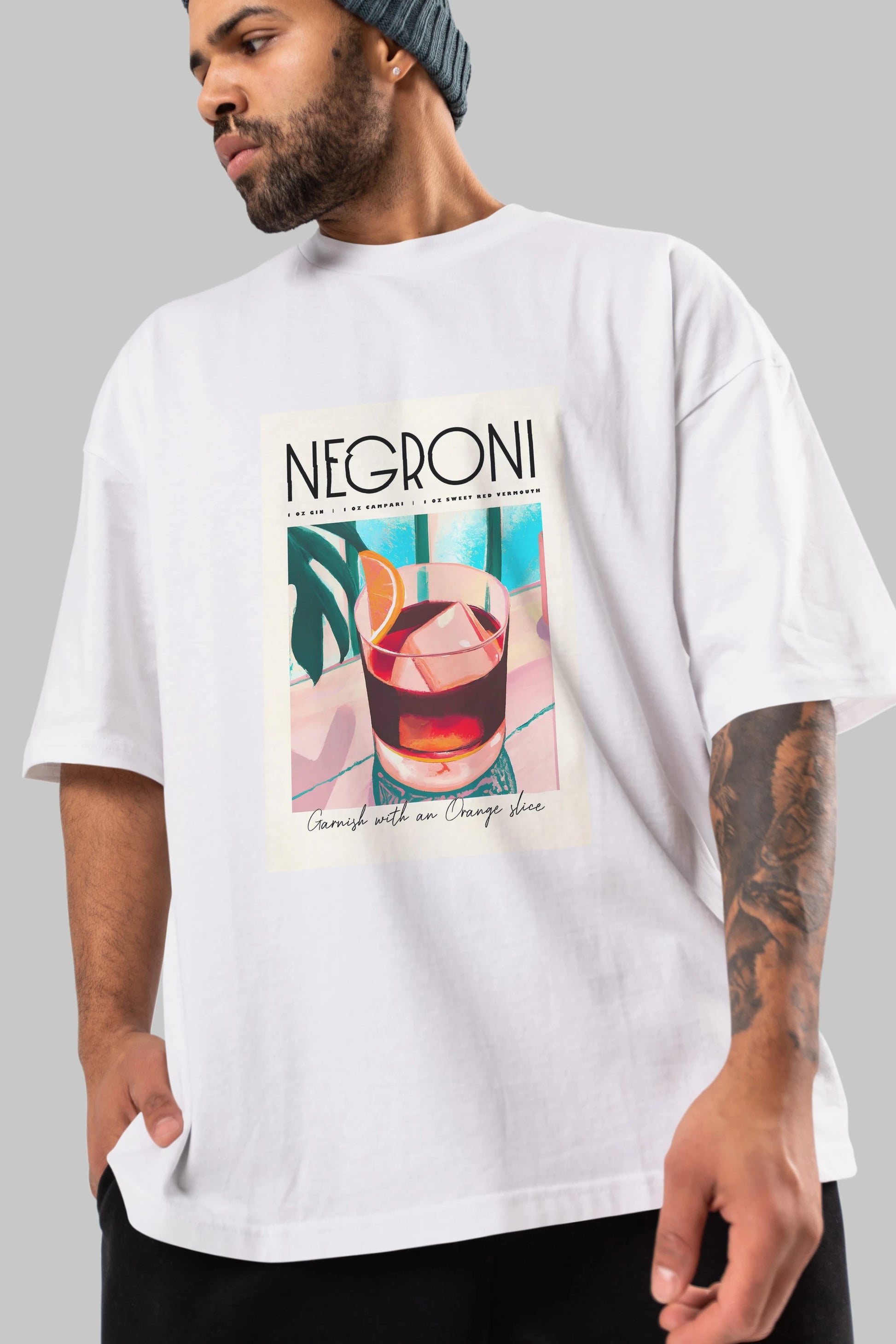 Negroni 4 Ön Baskılı Oversize t-shirt Erkek Kadın Unisex %100 Pamuk Bisiklet Yaka tişort