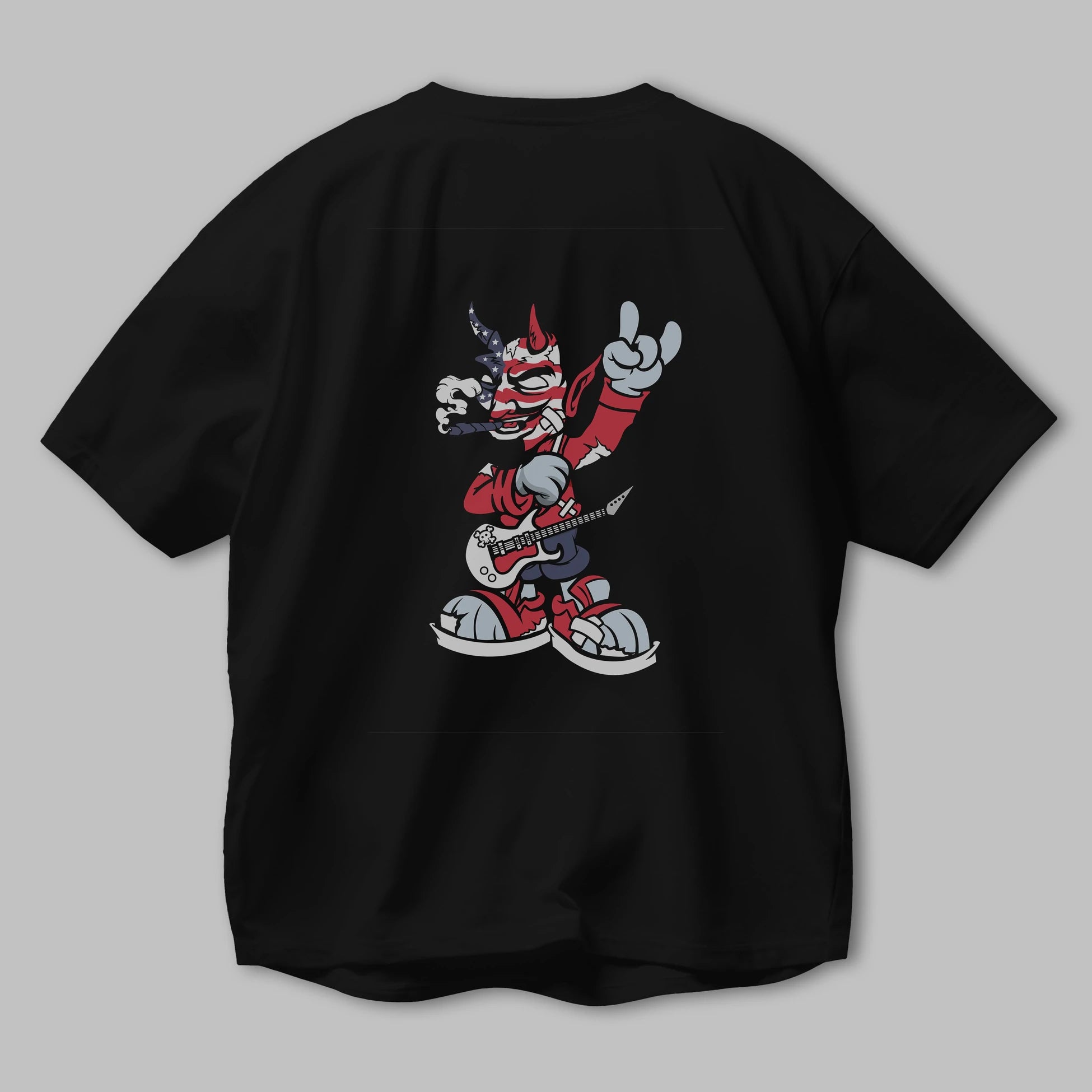 American Devil Rockstar Arka Baskılı Oversize t-shirt Erkek Kadın Unisex %100 Pamuk tişort