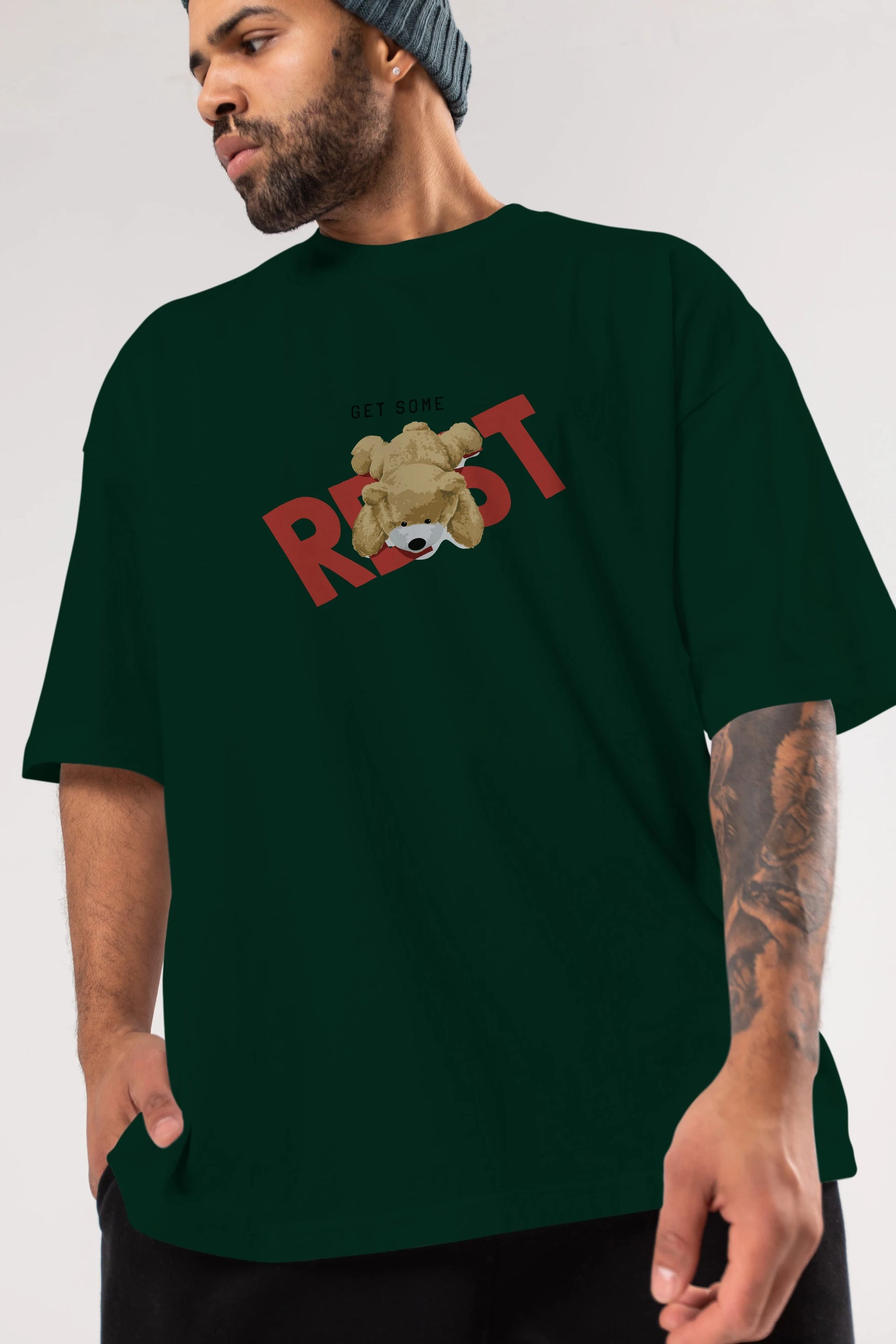 Teddy Bear Rest Ön Baskılı Oversize t-shirt Erkek Kadın Unisex %100 Pamuk