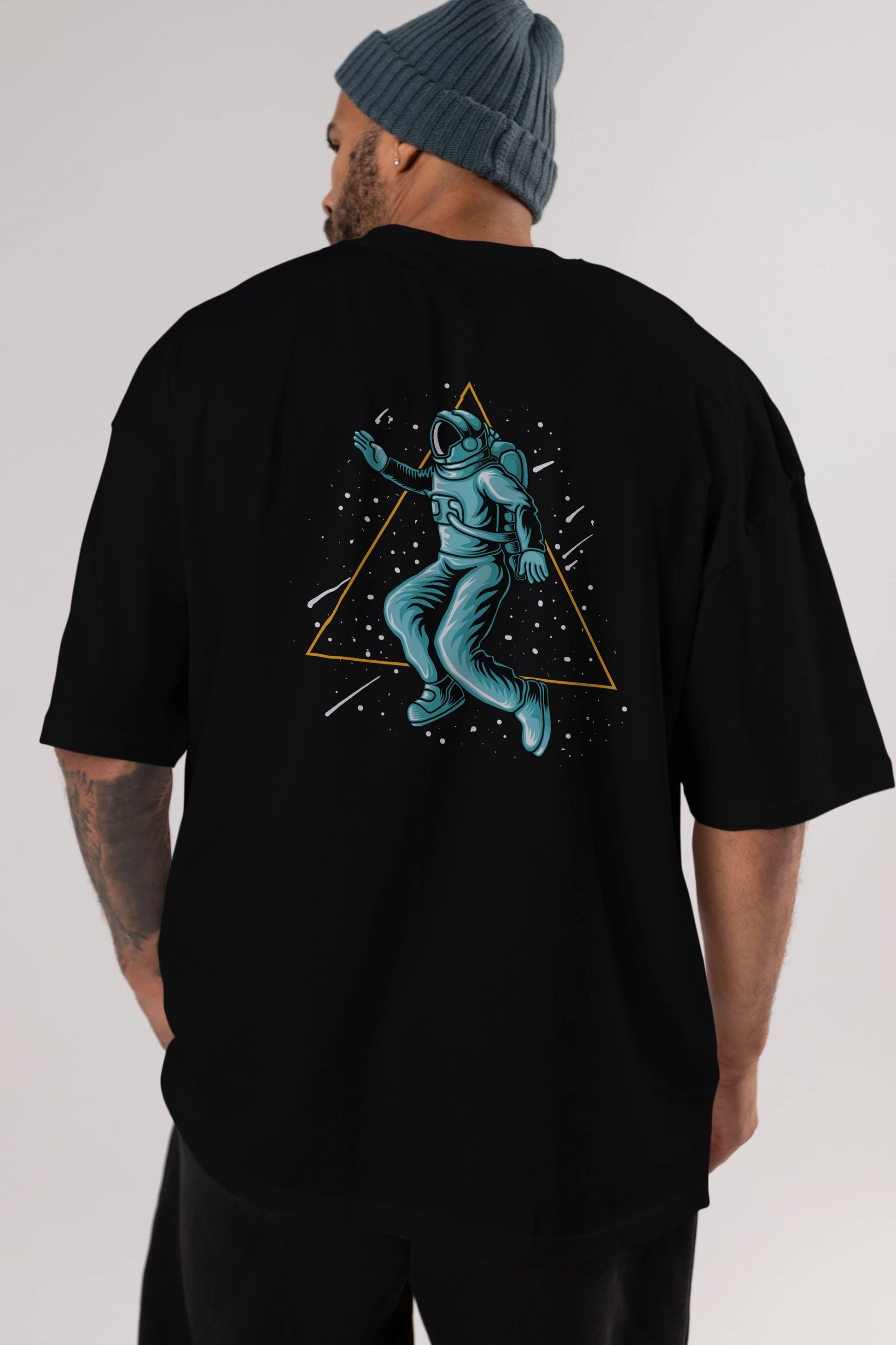 Astronaut Starry Triangle Arka Baskılı Oversize t-shirt Erkek Kadın Unisex