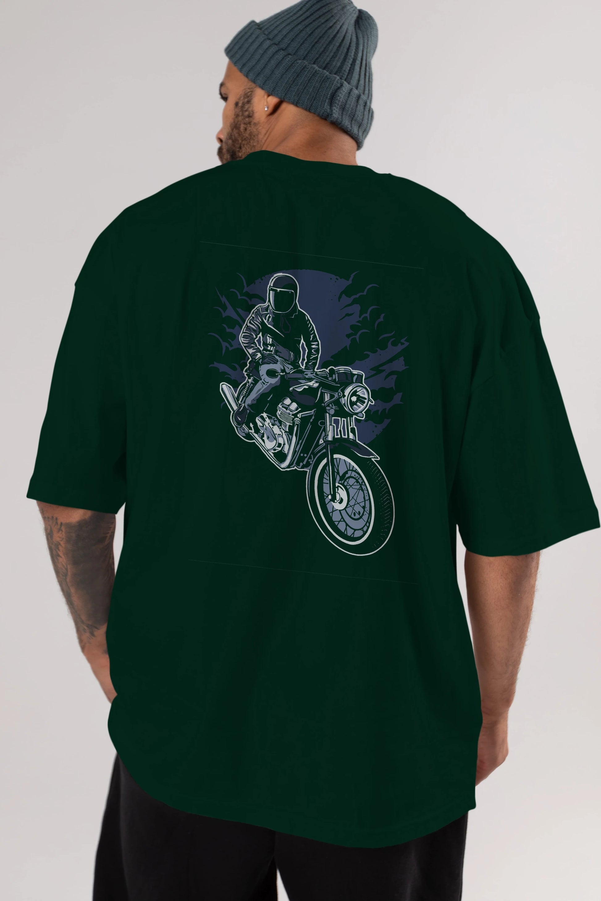 Night Rider Arka Baskılı Oversize t-shirt Erkek Kadın Unisex %100 Pamuk