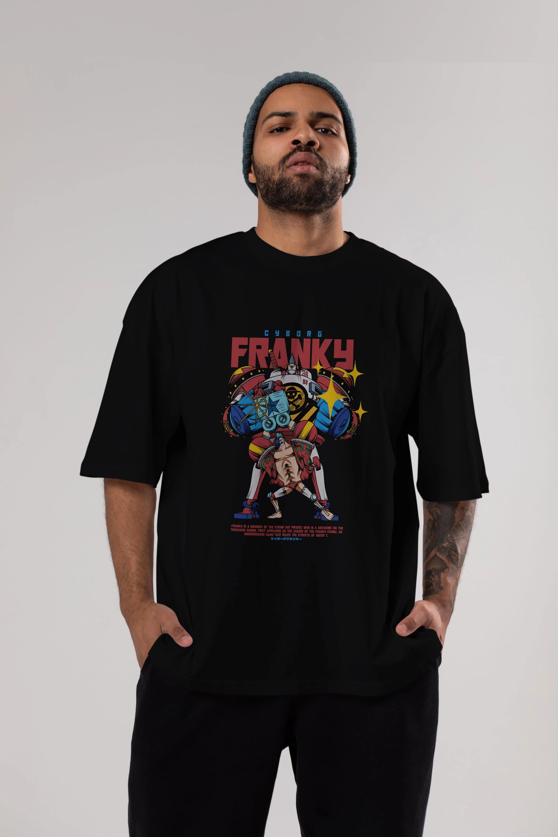 Cyborg Franky Anime Ön Baskılı Oversize t-shirt %100 pamuk Erkek Kadın Unisex