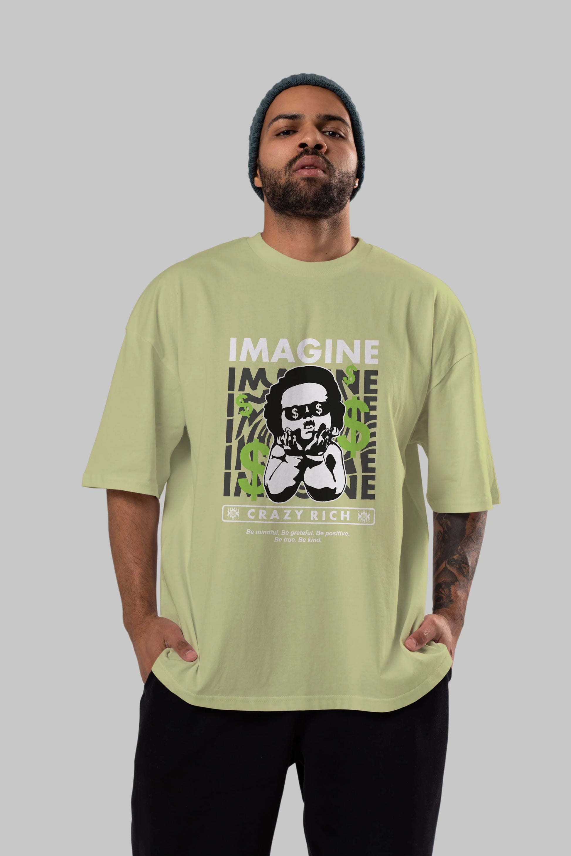 Imagine Crazy Rich Ön Baskılı Oversize t-shirt Erkek Kadın Unisex