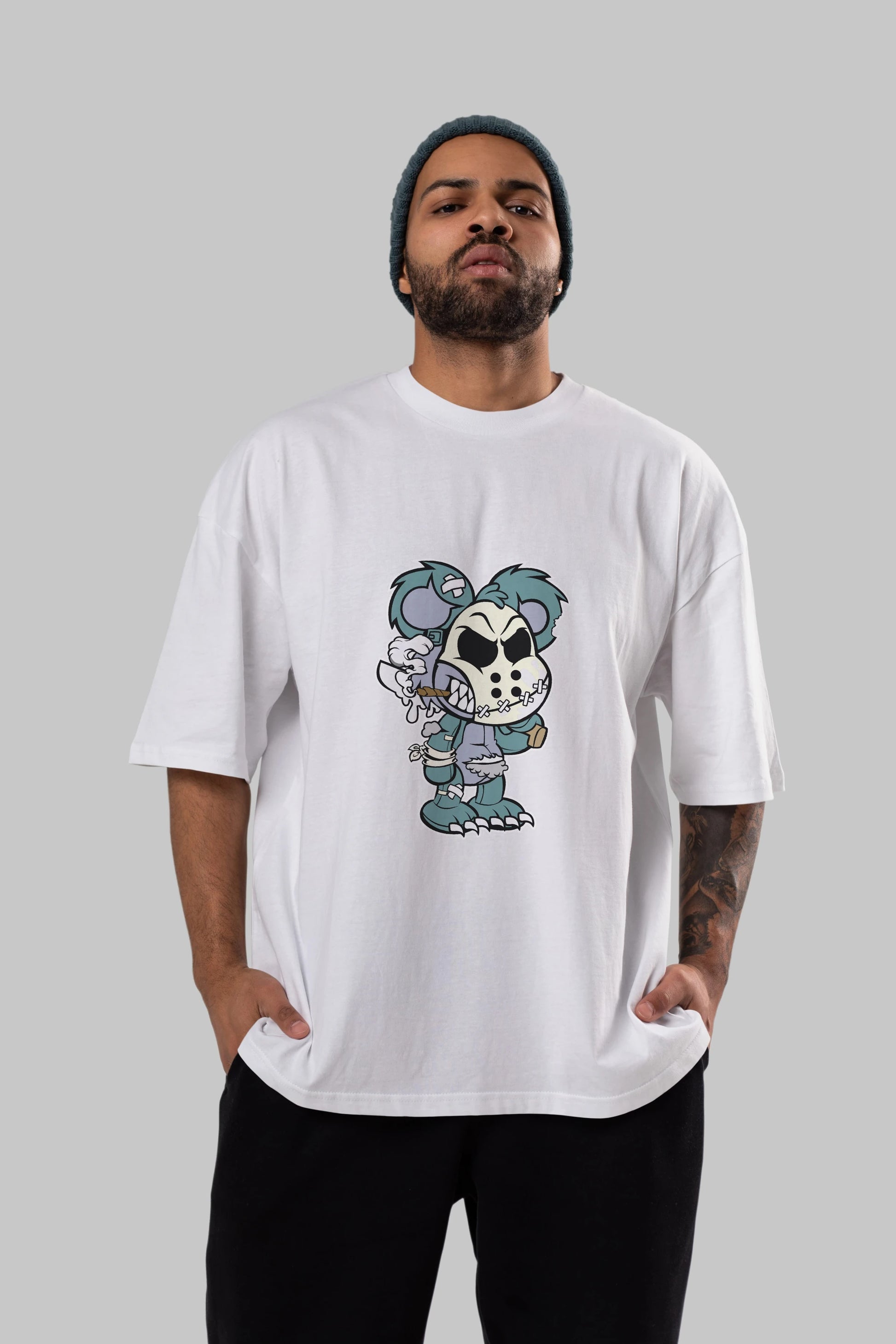 Evil Teddy Bear Ön Baskılı Oversize t-shirt Erkek Kadın Unisex %100 Pamuk tişort