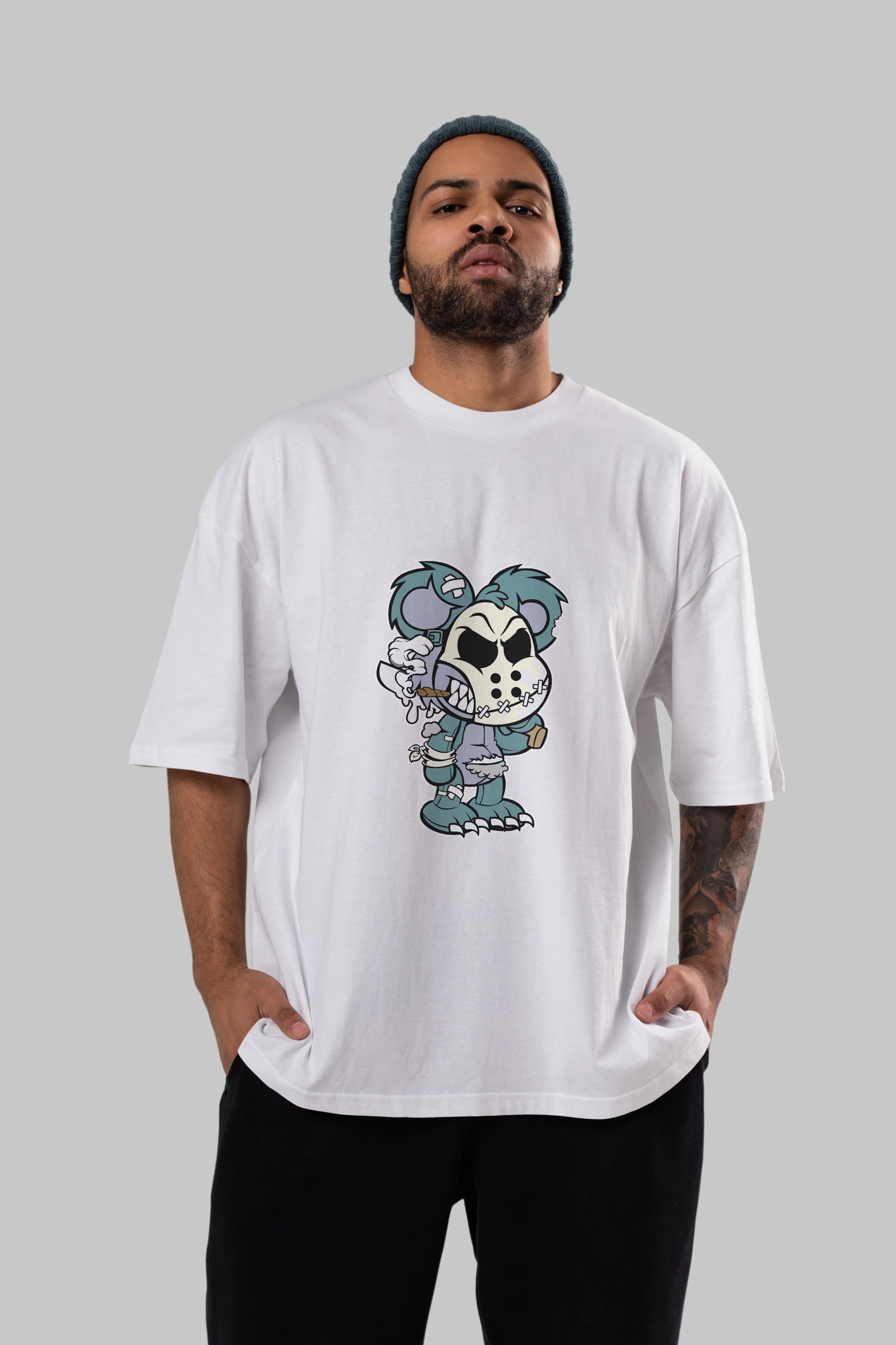 Evil Teddy Bear Ön Baskılı Oversize t-shirt Erkek Kadın Unisex %100 Pamuk tişort