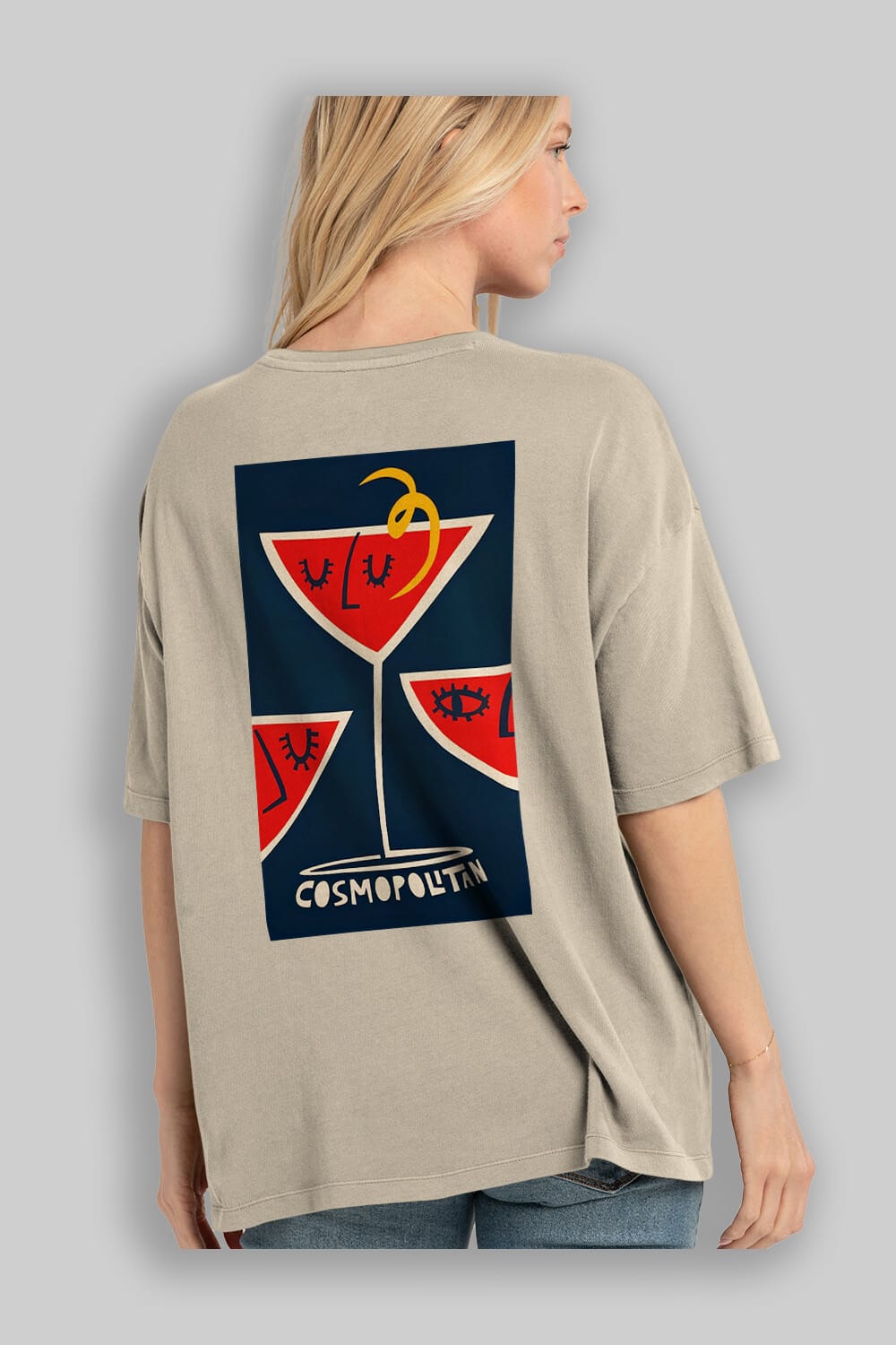 Cosmopolitan 4 Arka Baskılı Oversize t-shirt Erkek Kadın Unisex %100 Pamuk Bisiklet Yaka tişort