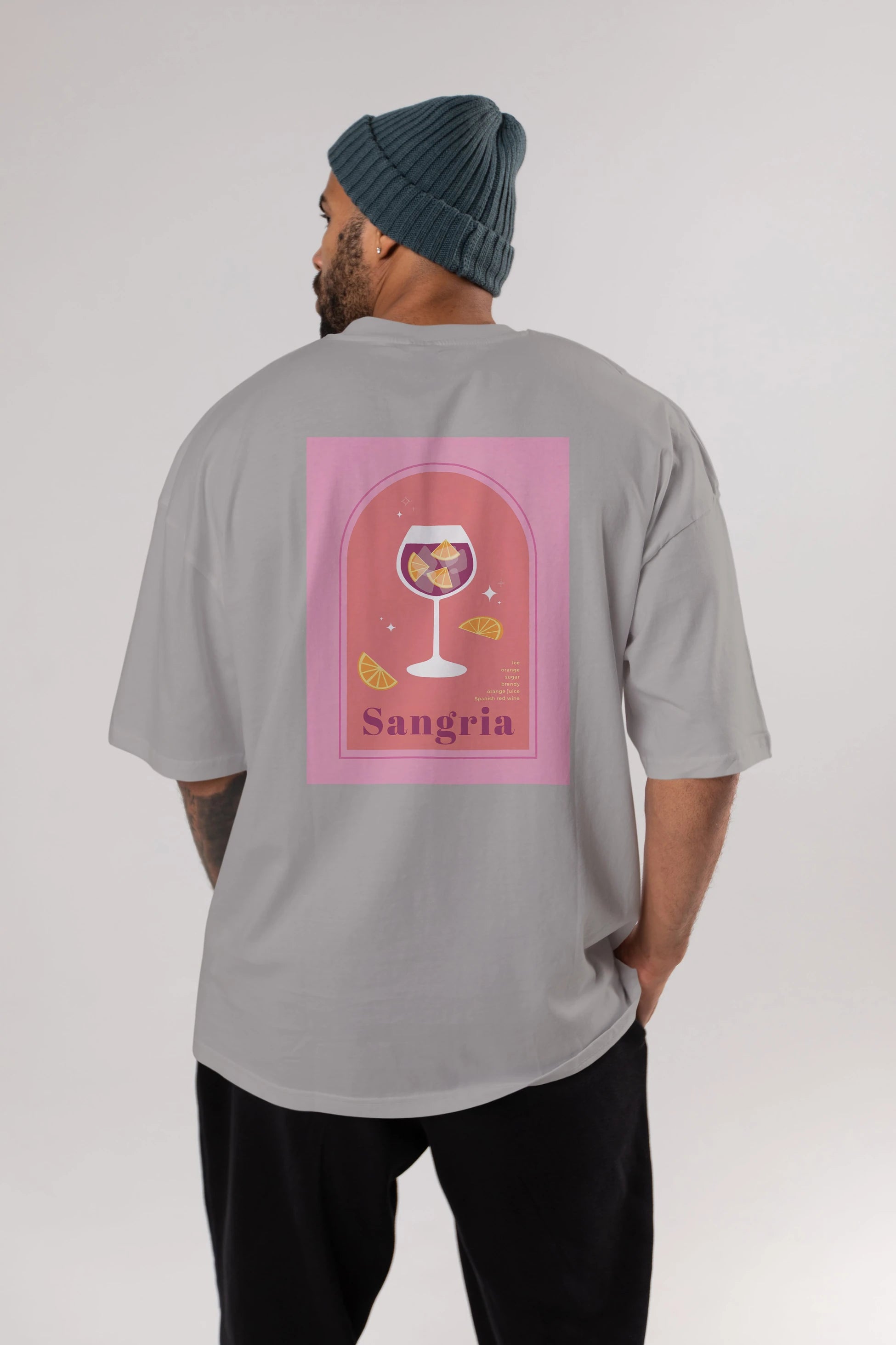 Sangria Arka Baskılı Oversize t-shirt Erkek Kadın Unisex %100 Pamuk Bisiklet Yaka tişort