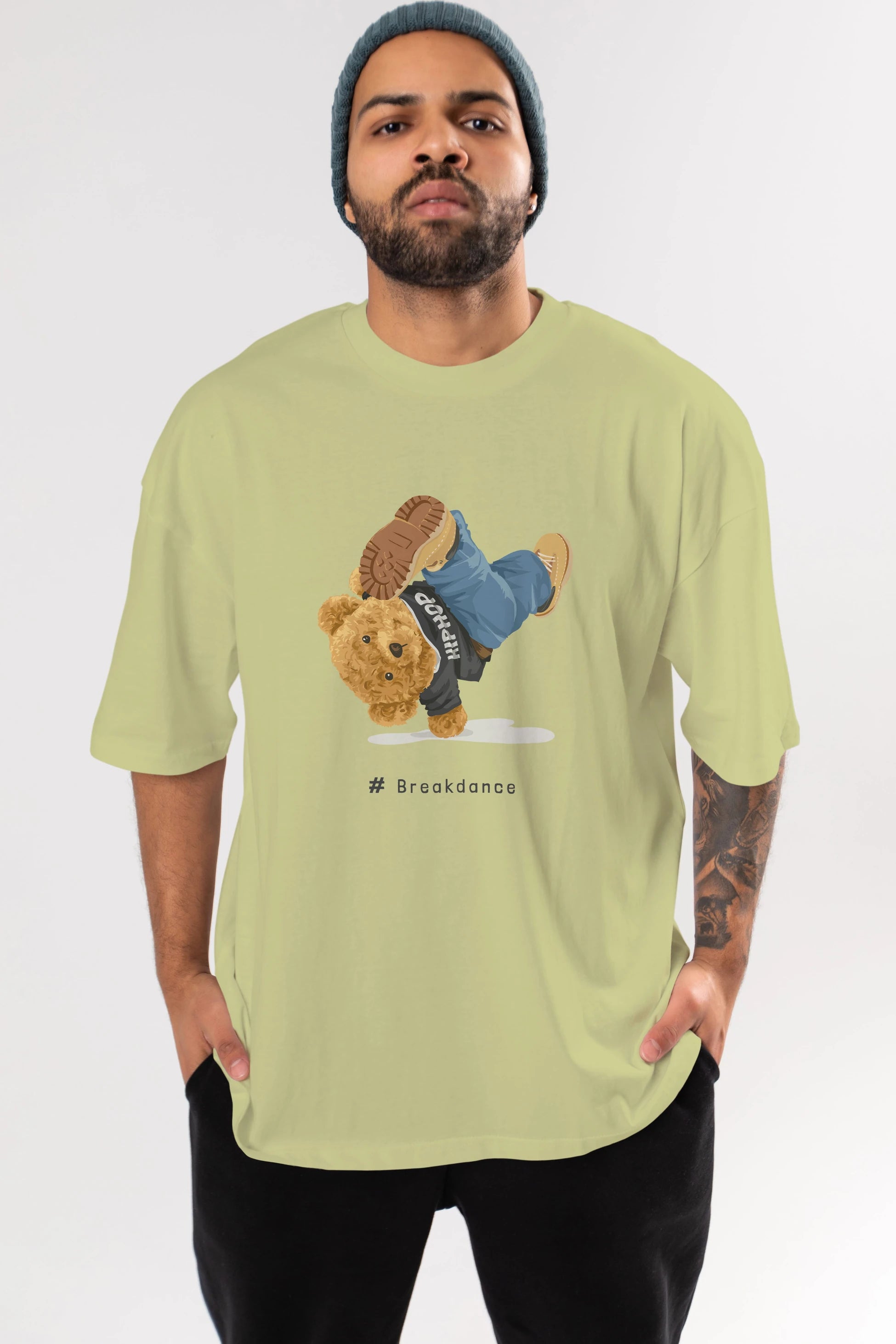 Teddy Bear Breakdance Ön Baskılı Oversize t-shirt Erkek Kadın Unisex %100 Pamuk
