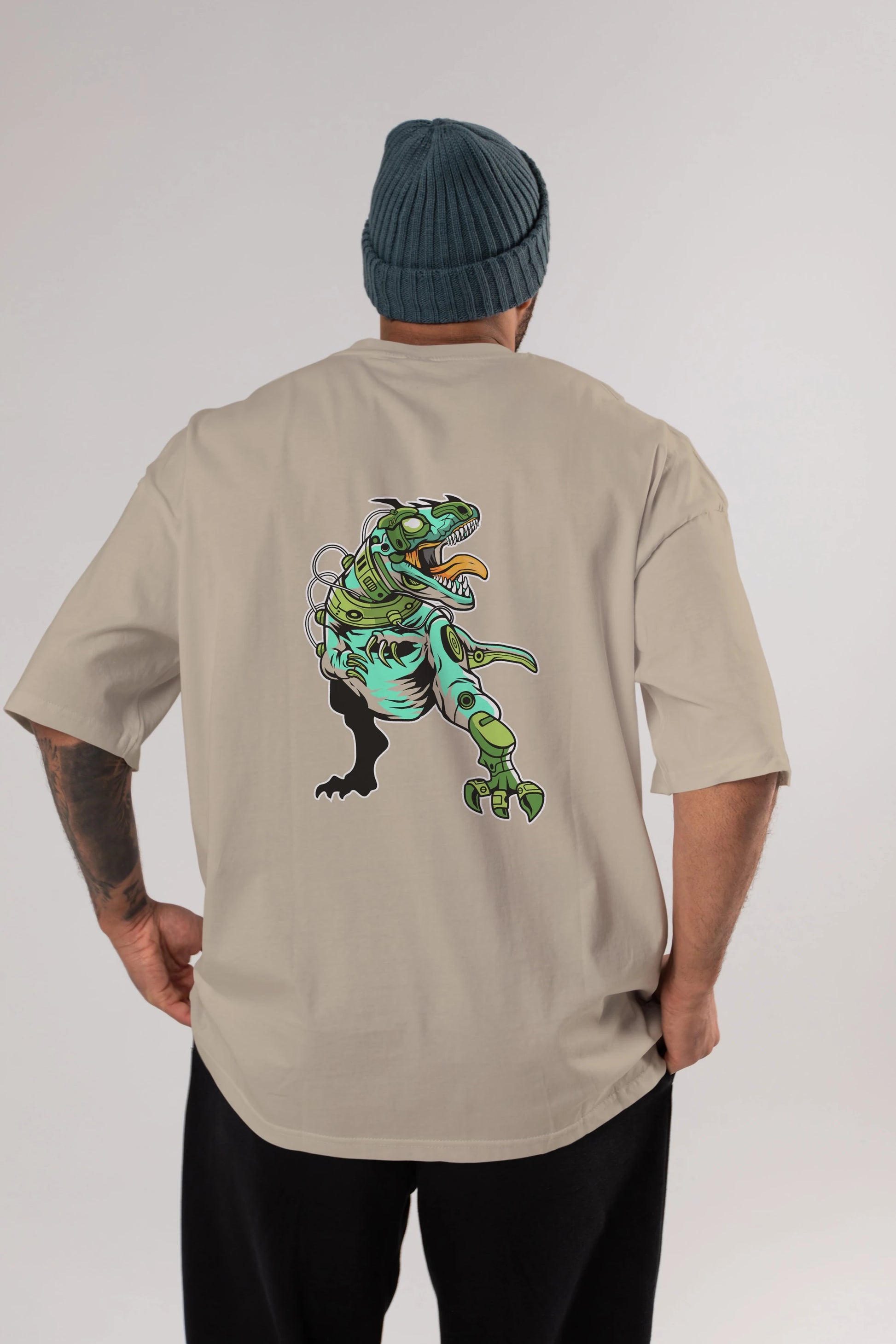 Trex Robot Arka Baskılı Oversize t-shirt Erkek Kadın Unisex %100 Pamuk tişort
