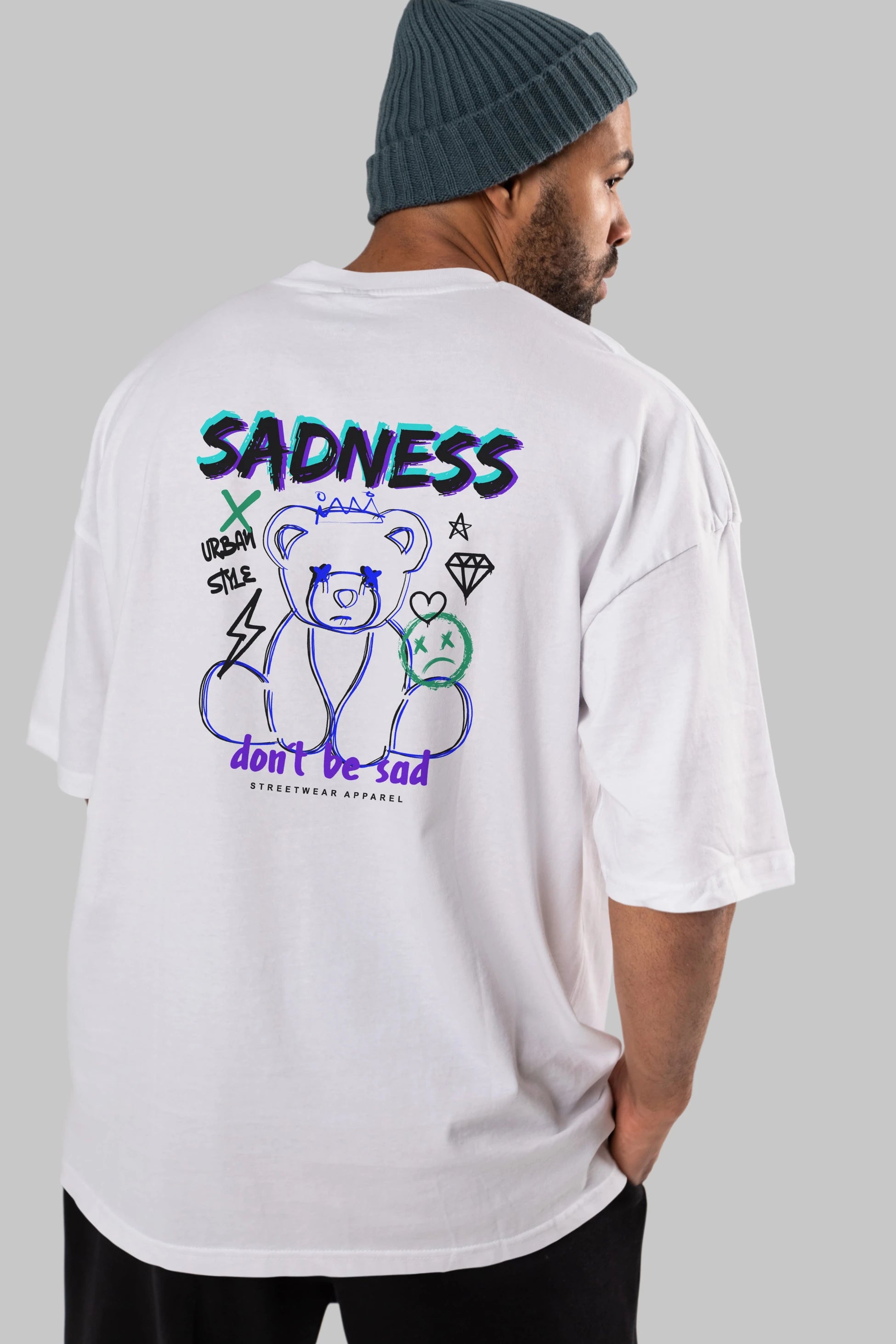 Teddy Bear Sadness Arka Baskılı Oversize t-shirt Erkek Kadın Unisex