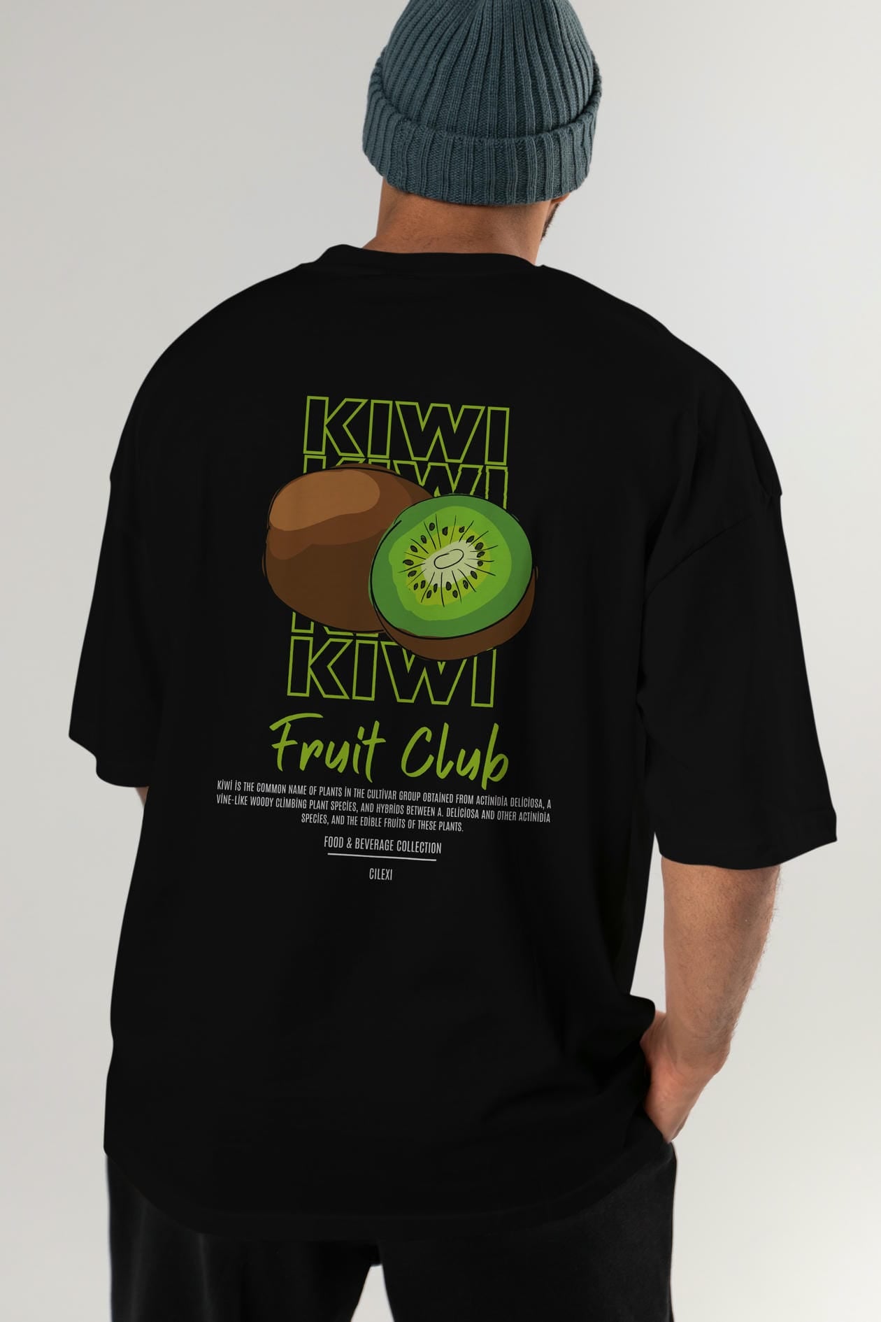 Kiwi Arka Baskılı Oversize t-shirt Erkek Kadın Pamuk Bisiklet Yaka tişort