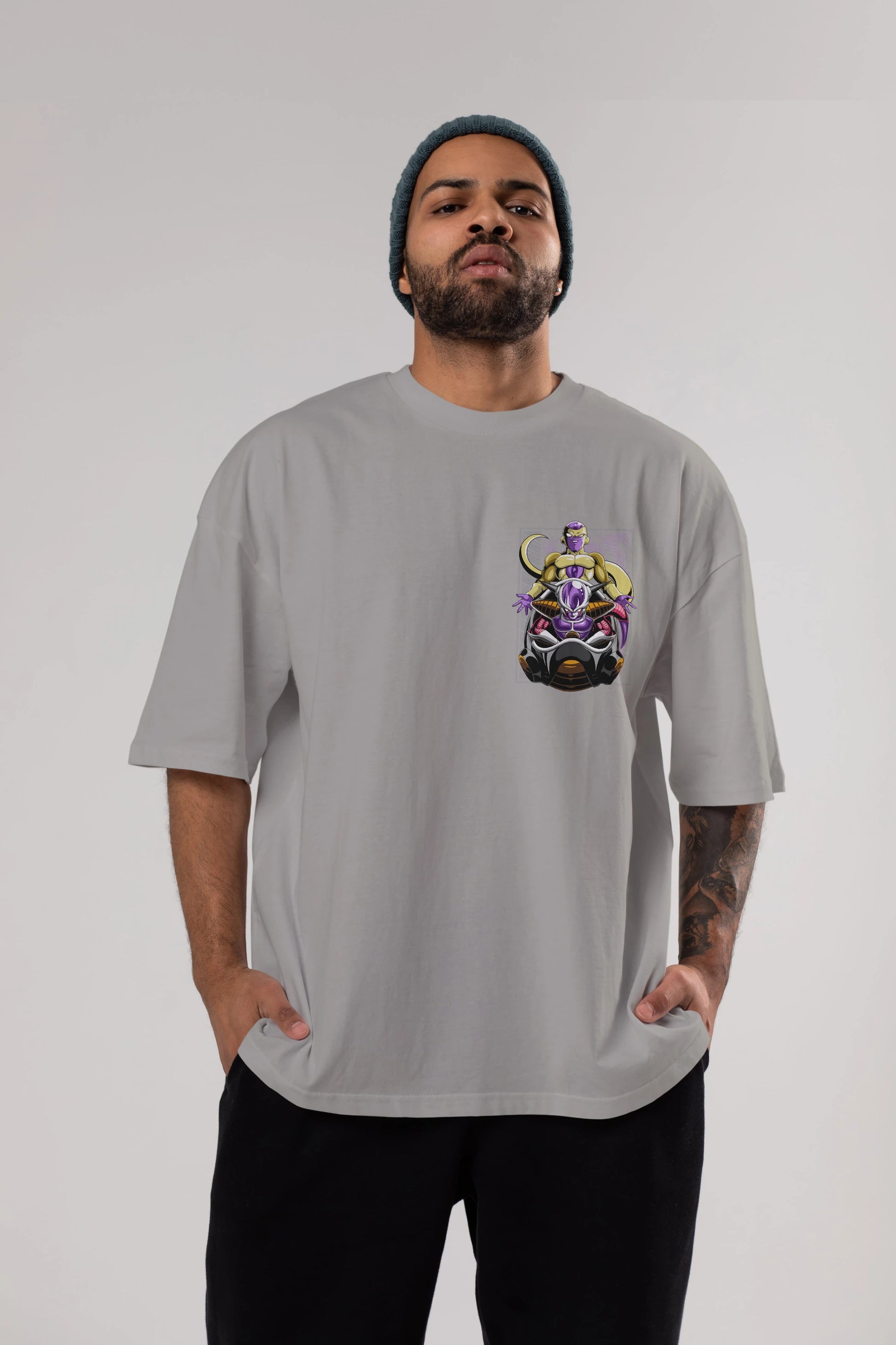 DragonBall Freezer Ön Sol Baskılı Oversize t-shirt Erkek Kadın Unisex %100 Pamuk Bisiklet Yaka tişort