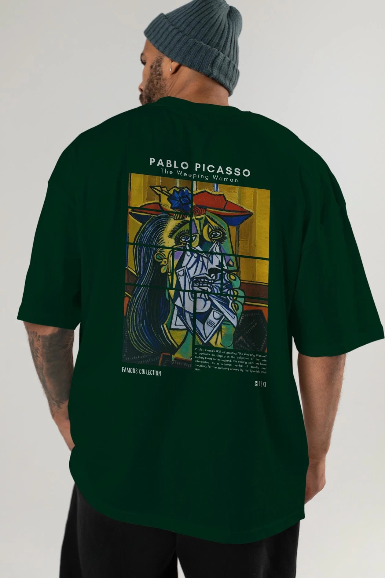 Pablo Picasso Arka Baskılı Oversize t-shirt Erkek Kadın Bisiklet Yaka Pamuk tişort