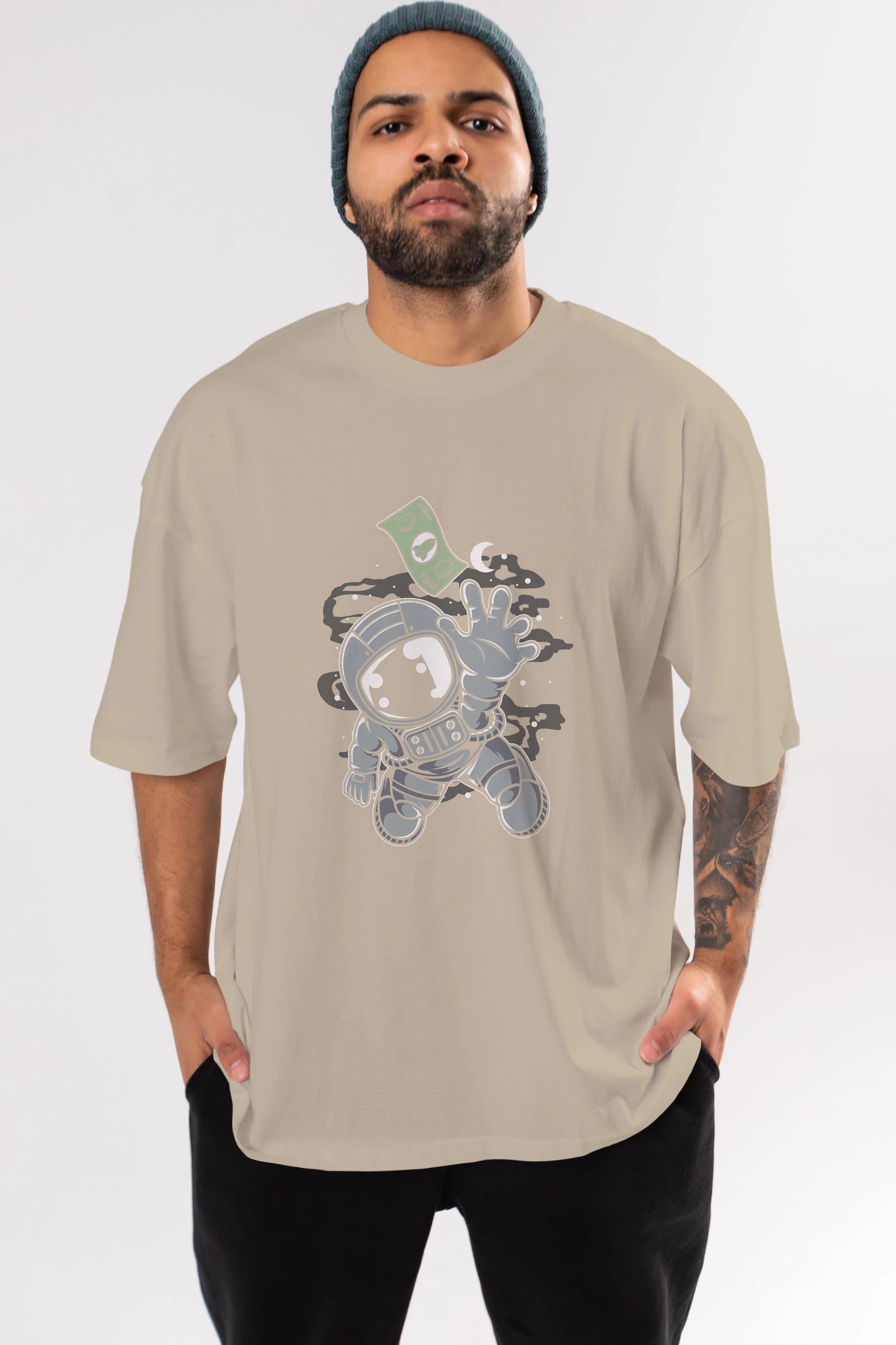 Astronaut Dollar Ön Baskılı Oversize t-shirt Erkek Kadın Unisex