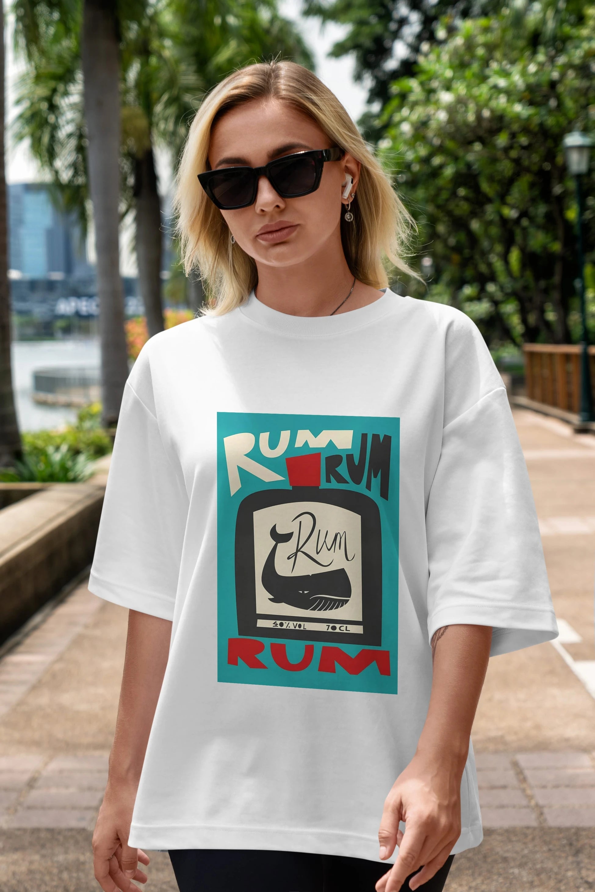 Rum Ön Baskılı Oversize t-shirt Erkek Kadın Unisex %100 Pamuk Bisiklet Yaka tişort
