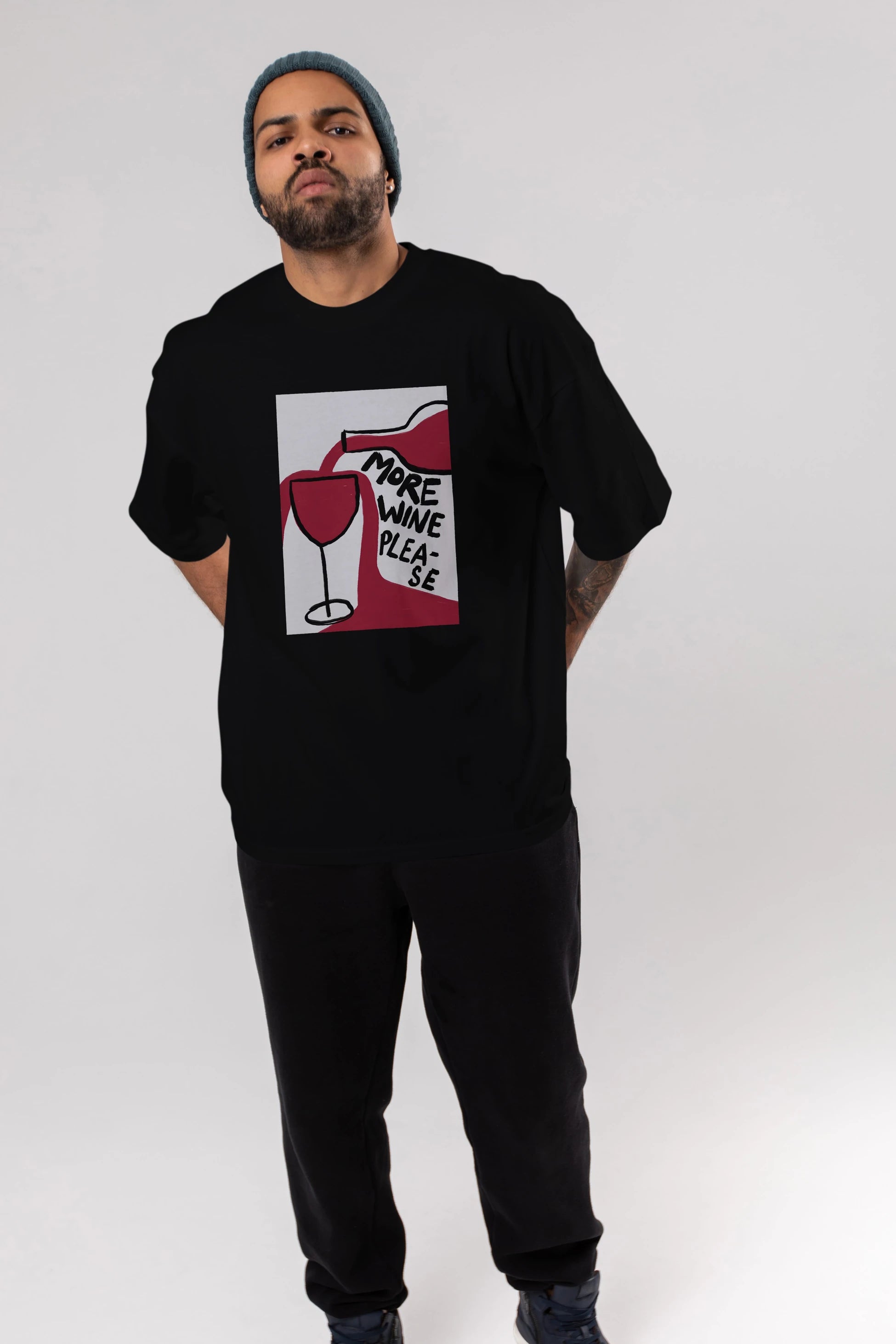 More Wine Please Ön Baskılı Oversize t-shirt Erkek Kadın Unisex %100 Pamuk Bisiklet Yaka tişort
