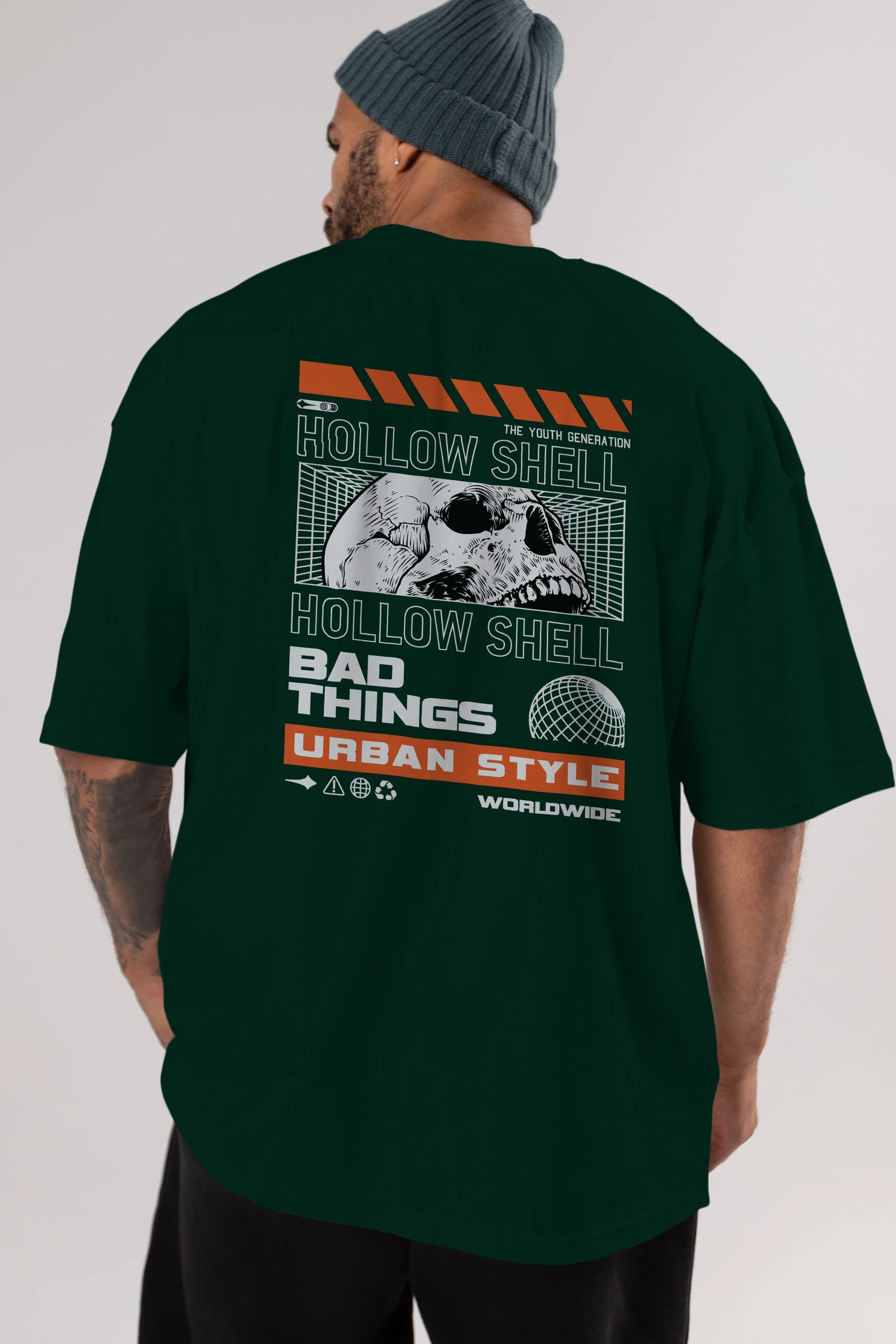 Hollow Shell Arka Baskılı Oversize t-shirt Erkek Kadın Unisex