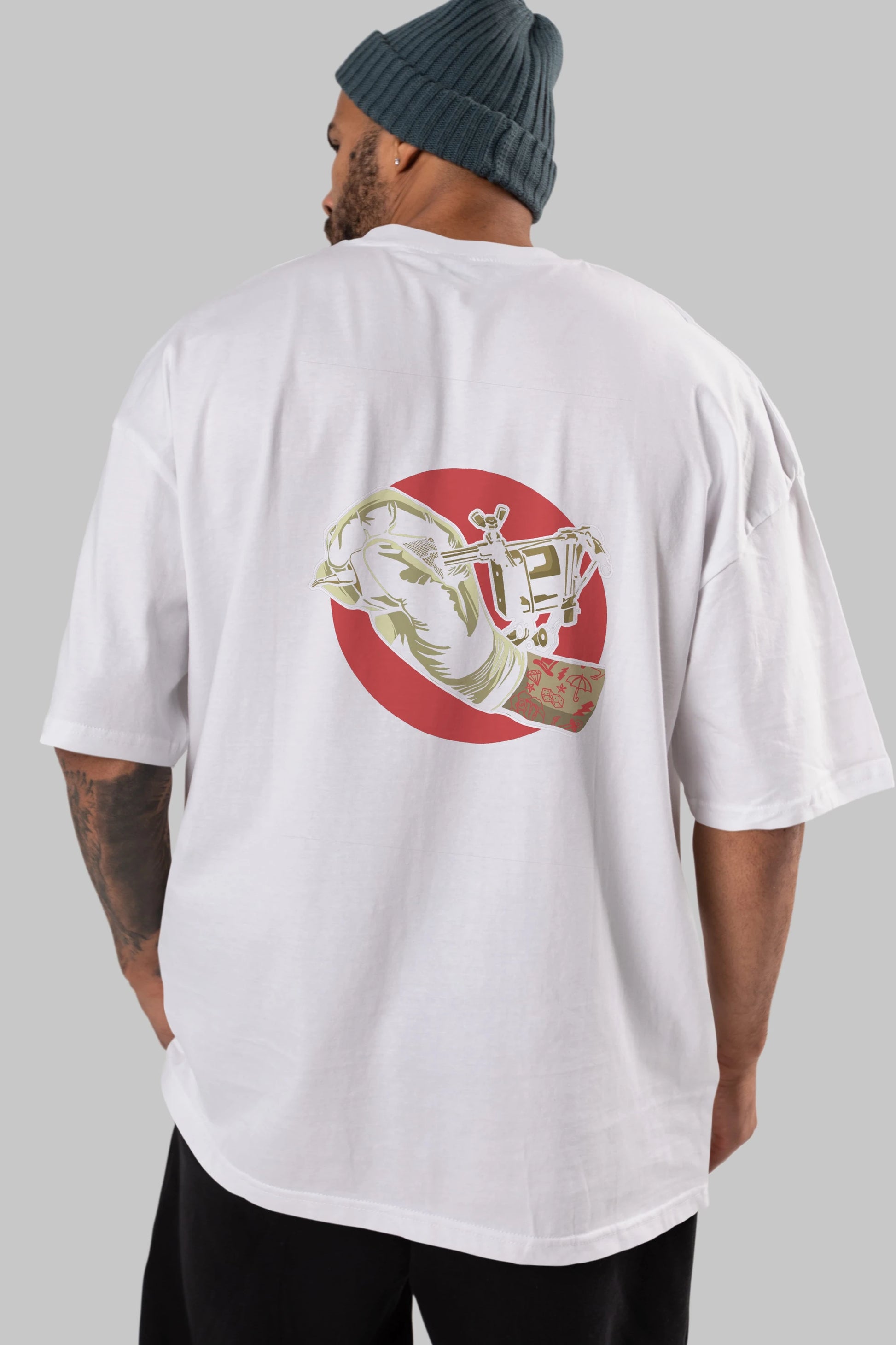 Tattoo Machine ] Arka Baskılı Oversize t-shirt Erkek Kadın Unisex %100 Pamuk