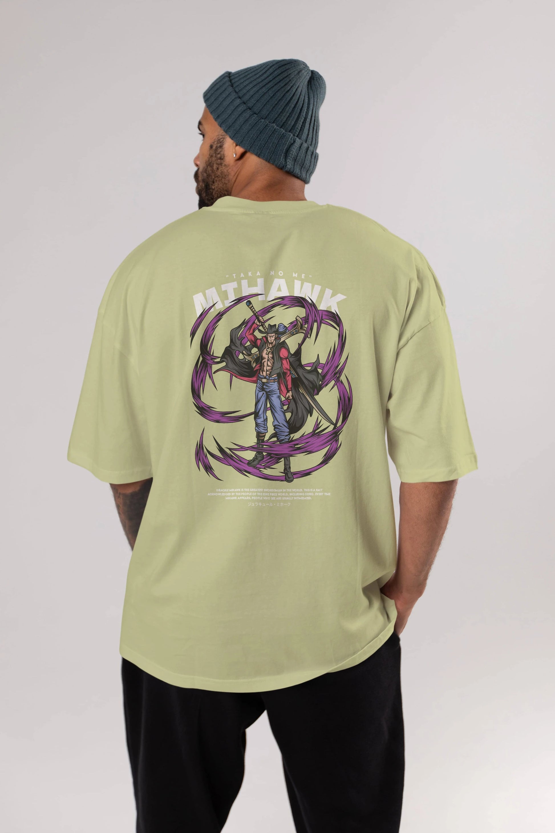 Mihawk Anime Arka Baskılı Oversize t-shirt Erkek Kadın Unisex