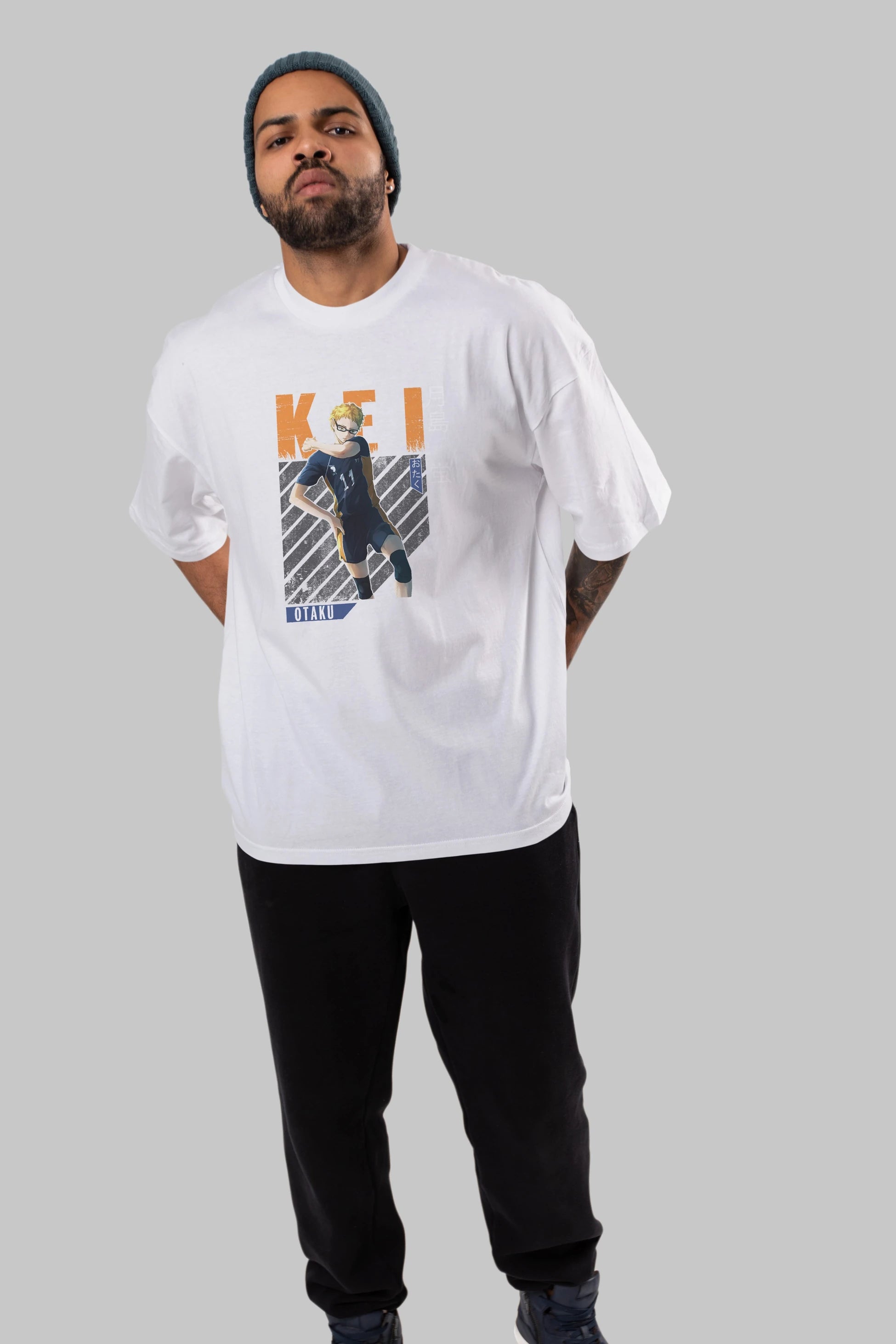 Kei Tsukishima 2 Anime Ön Baskılı Oversize t-shirt %100 pamuk Erkek Kadın Unisex