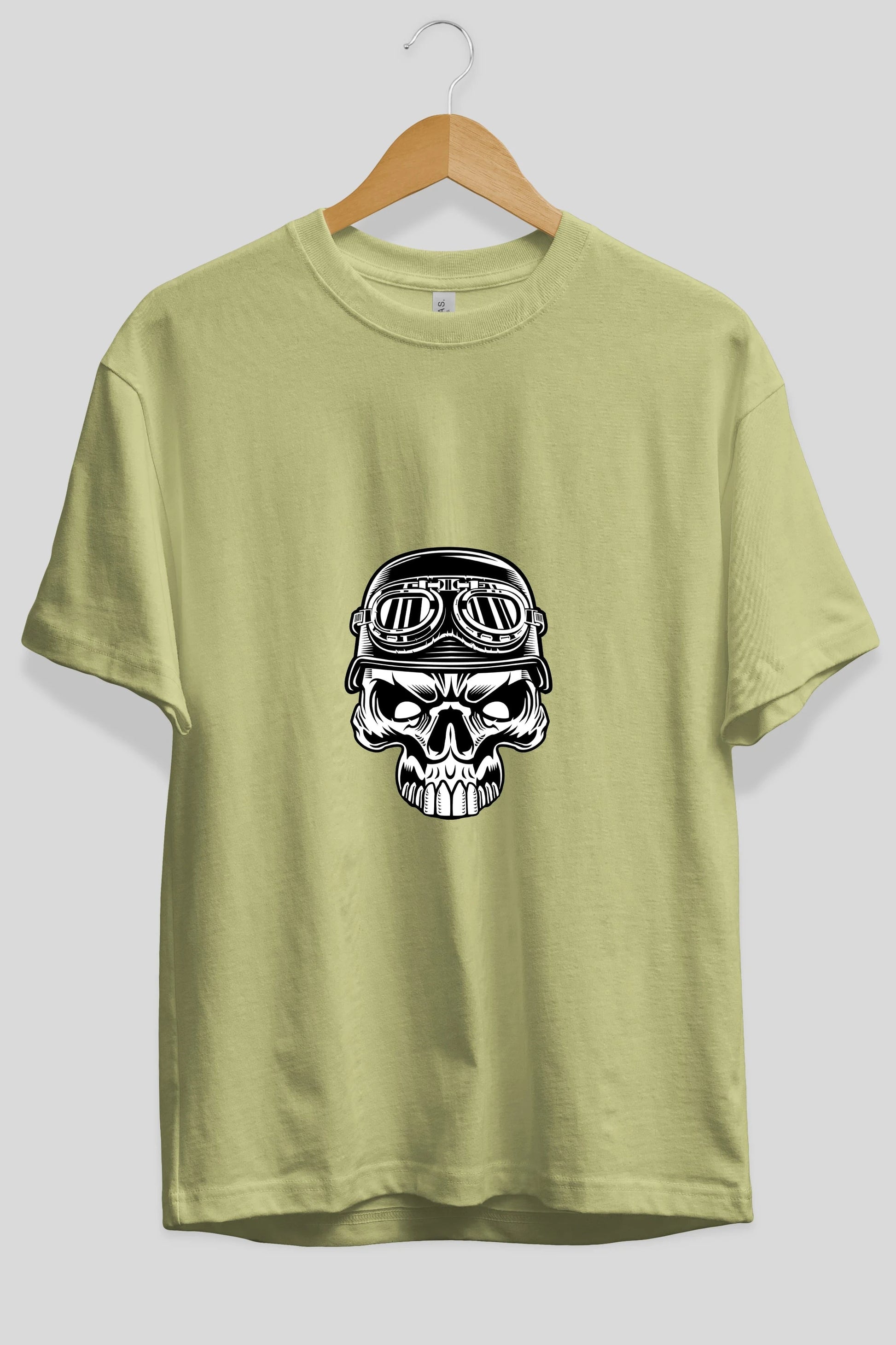 Biker Skull Helmet Ön Baskılı Oversize t-shirt Erkek Kadın Unisex %100 Pamuk tişort