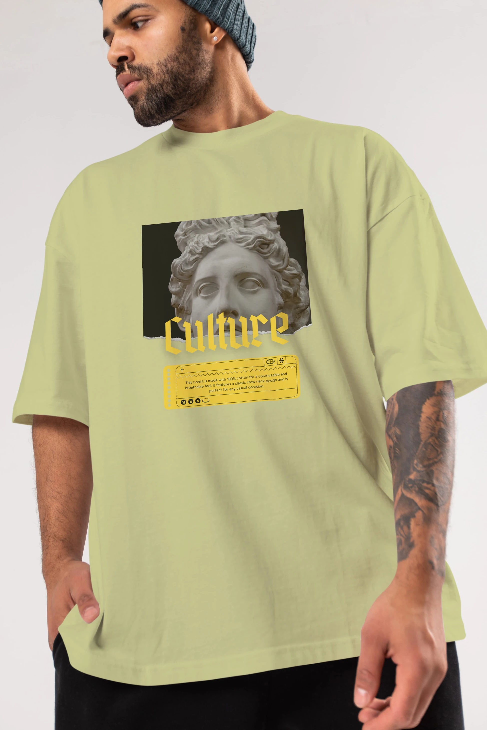 Culture Yazılı Ön Baskılı Oversize t-shirt Erkek Kadın Unisex