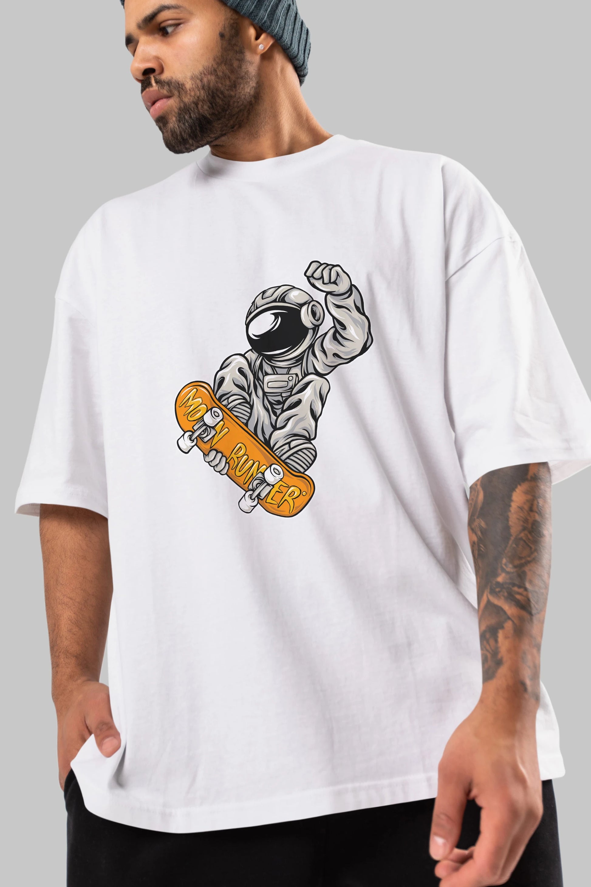 Moon Runner Ön Baskılı Oversize t-shirt Erkek Kadın Unisex