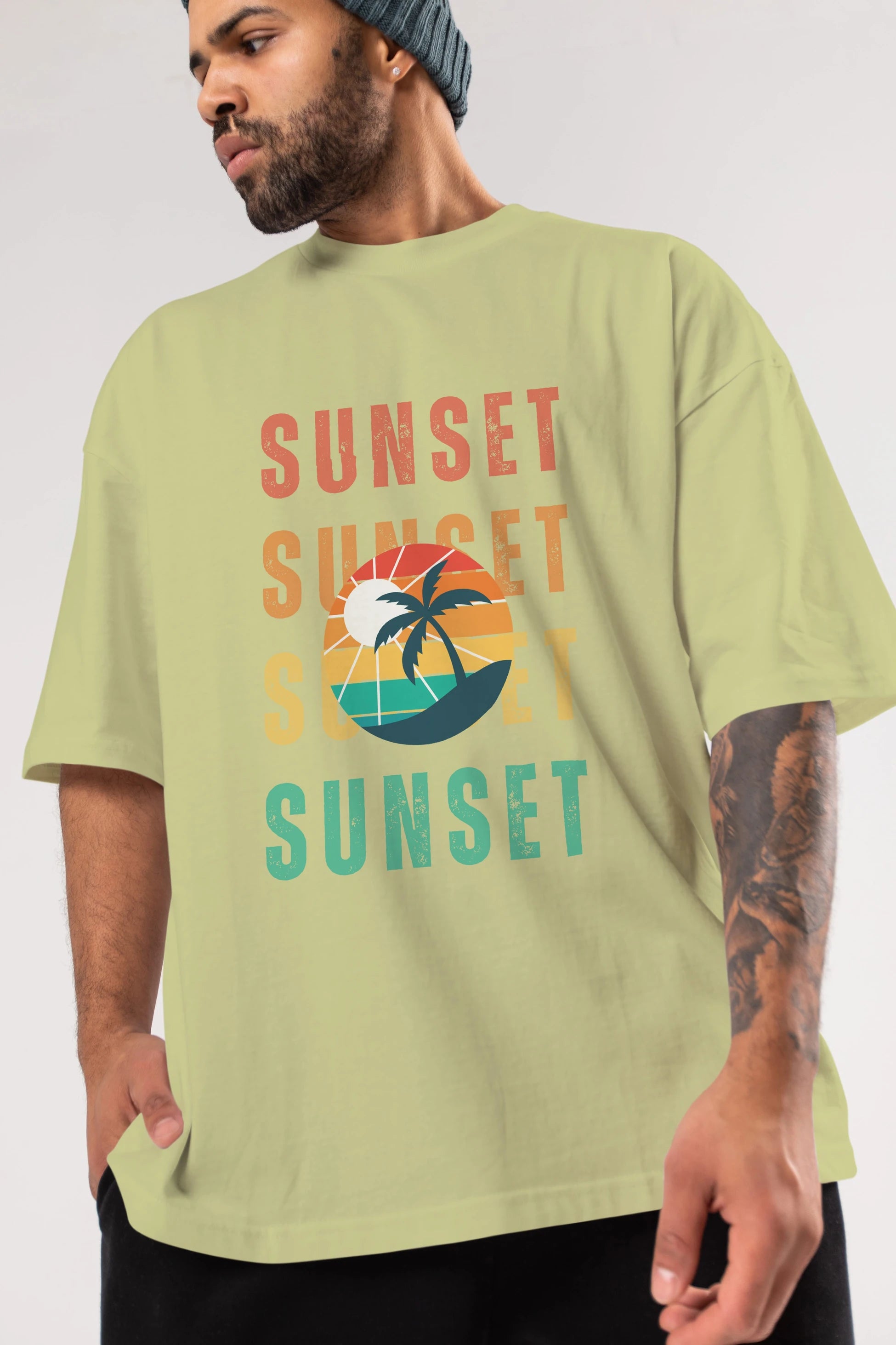 Sunset Yazılı Ön Baskılı Oversize t-shirt Erkek Kadın Unisex