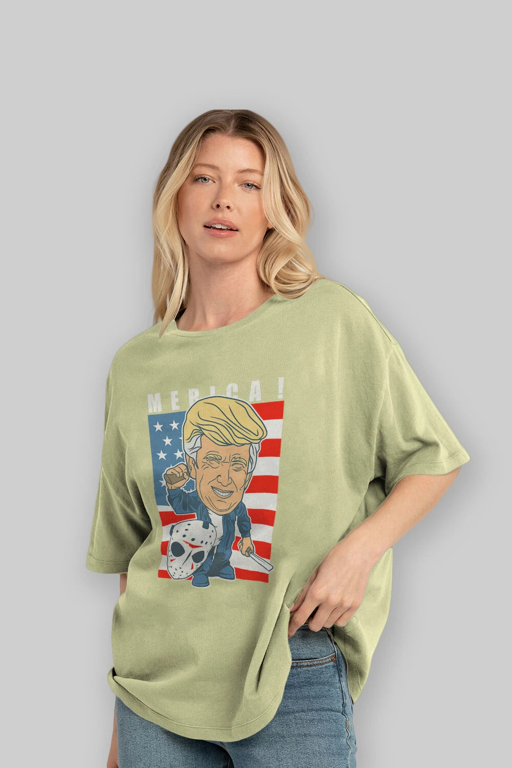 Jason Voorhess Trump Ön Baskılı Oversize t-shirt Erkek Kadın Unisex %100 Pamuk tişort