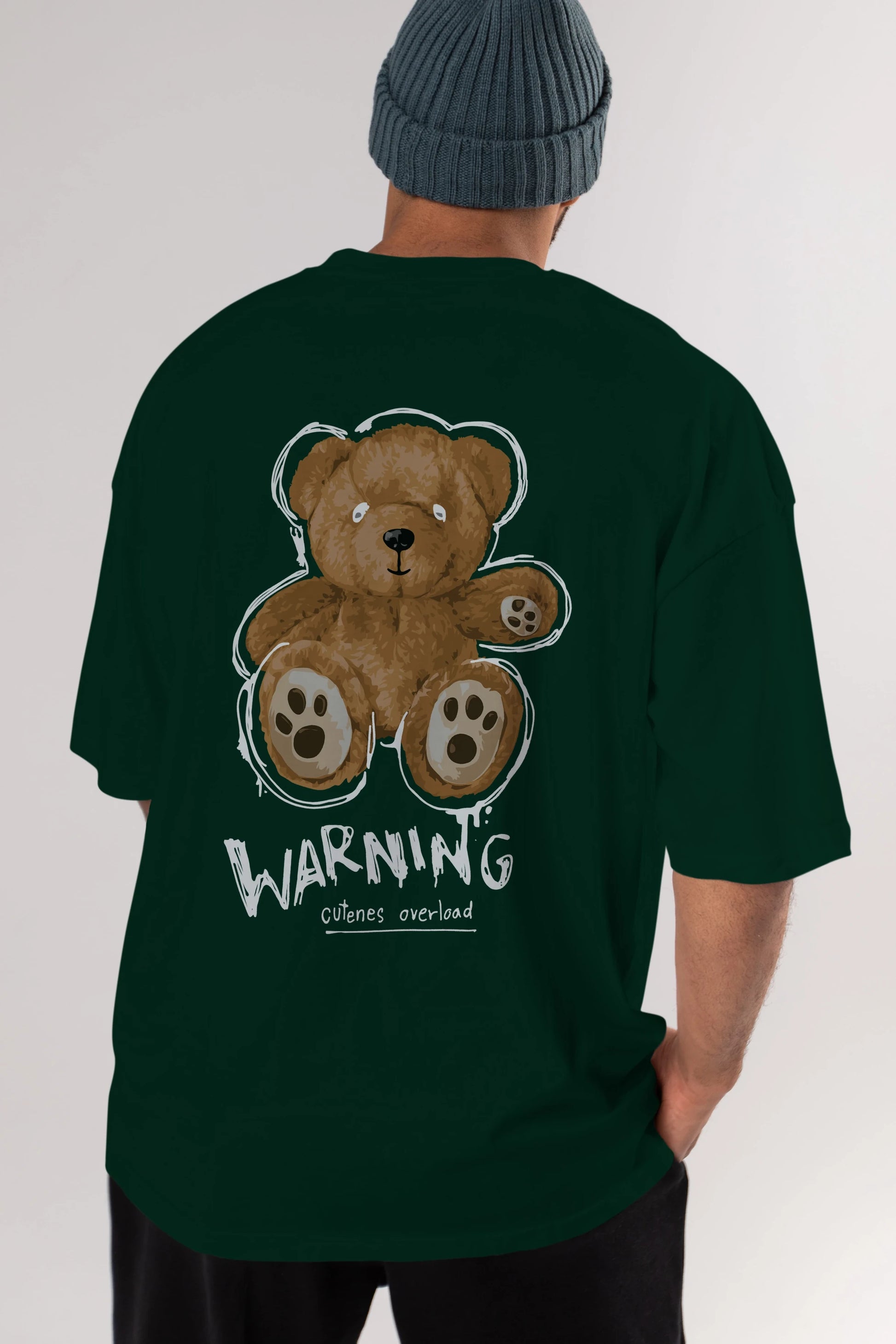 Warning Cuteness Bear Arka Baskılı Oversize t-shirt Erkek Kadın Unisex