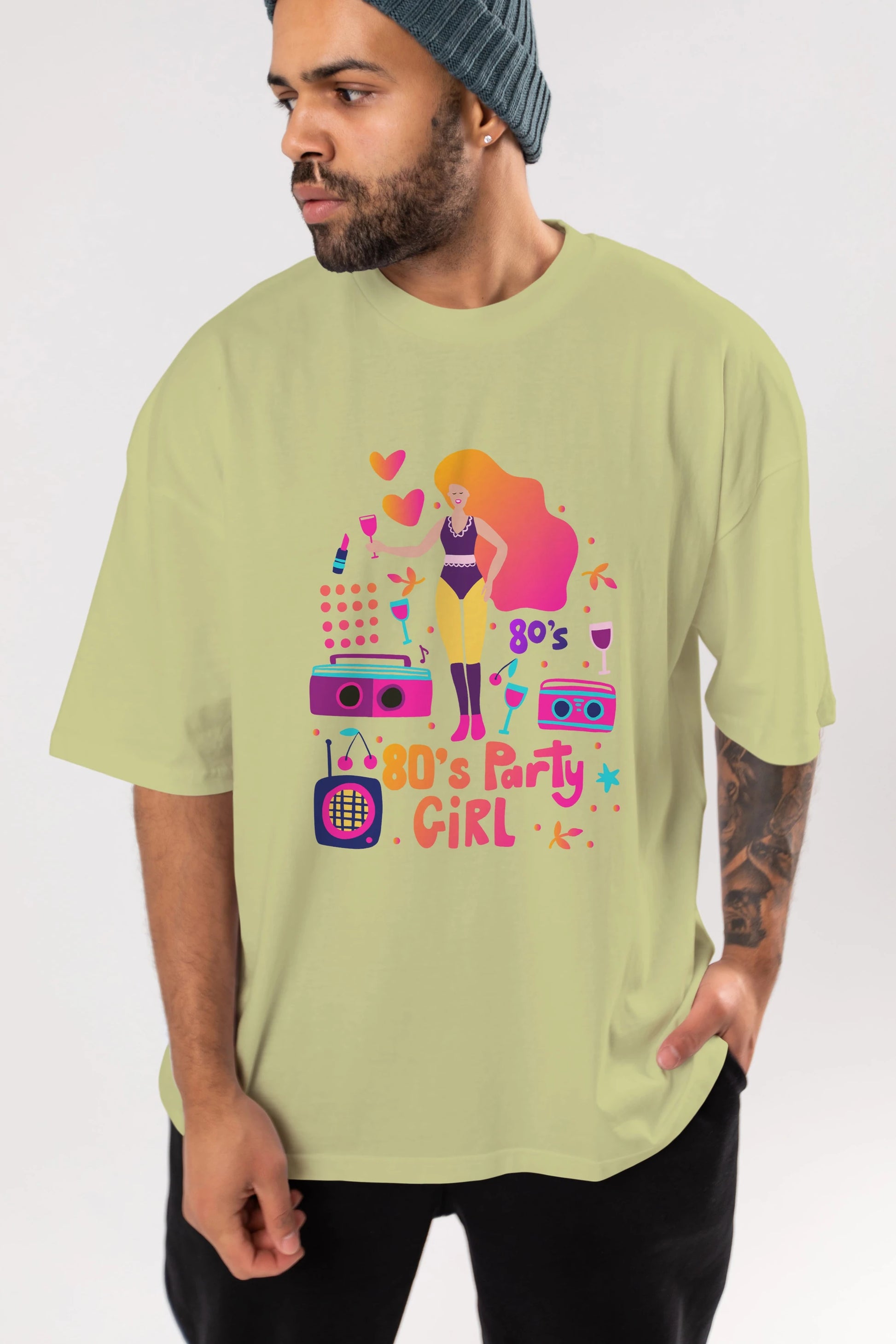 Retro Girl Party Ön Baskılı Oversize t-shirt Erkek Kadın Unisex