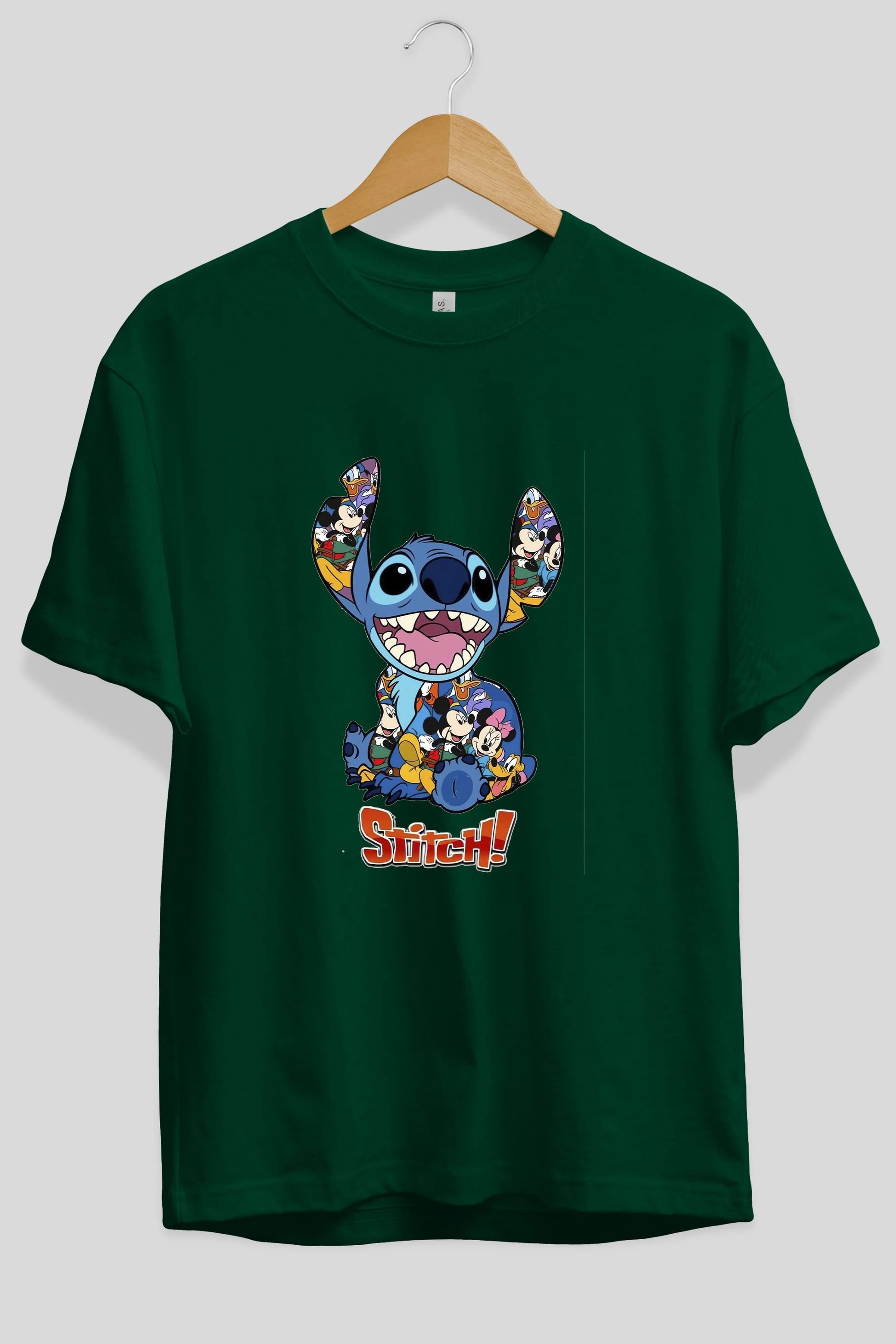 Stitch Ön Baskılı Oversize t-shirt Erkek Kadın Unisex %100 Pamuk Bisiklet Yaka tişort