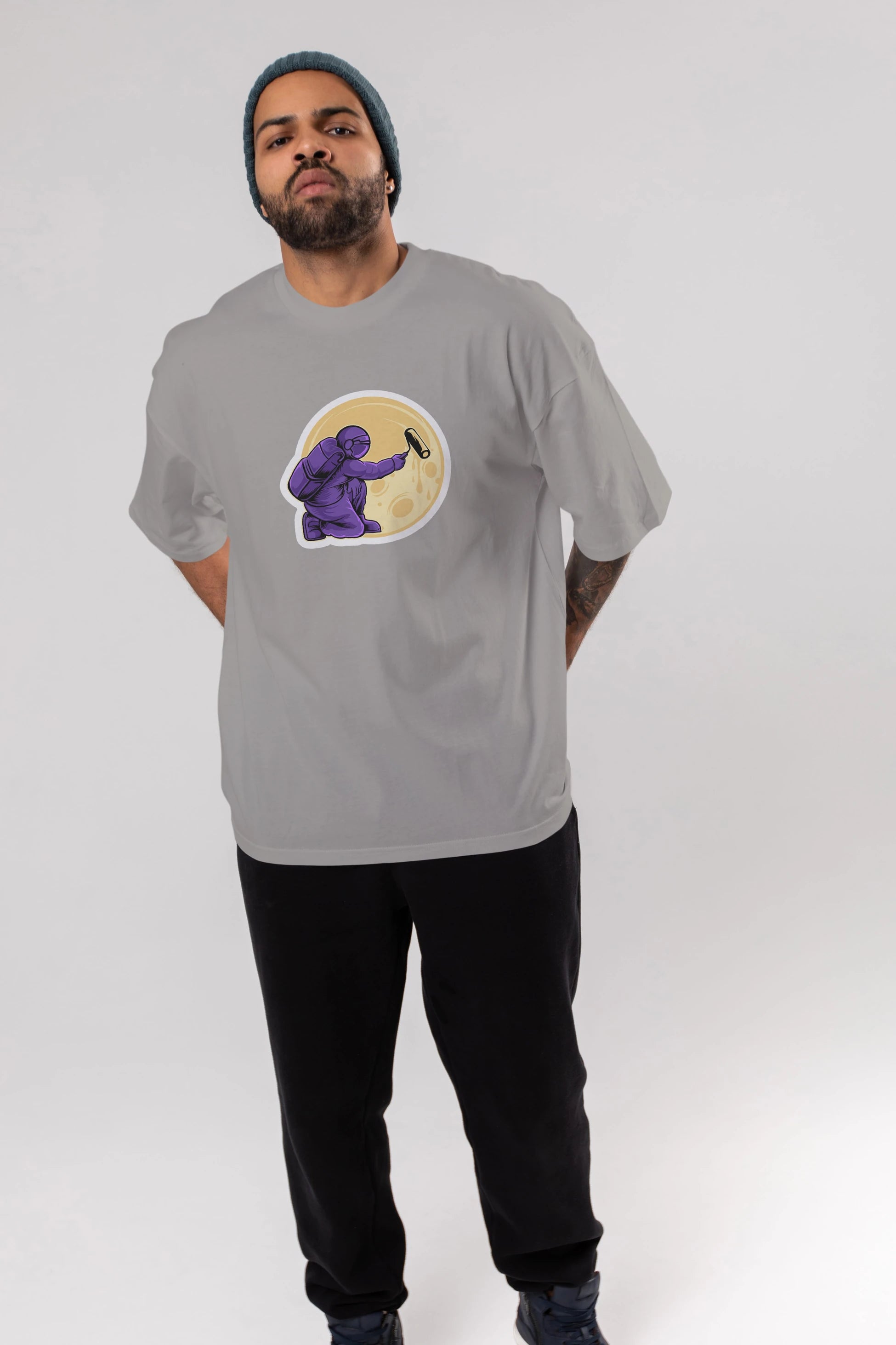 Astropaint Sticker Ön Baskılı Oversize t-shirt Erkek Kadın Unisex