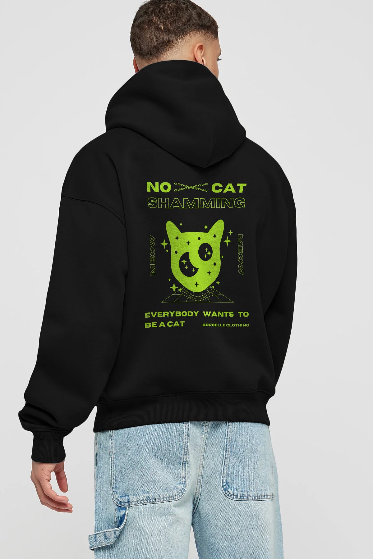 No Cat Shamming Yazılı Arka Baskılı Oversize Hoodie Kapüşonlu Sweatshirt Erkek Kadın Unisex