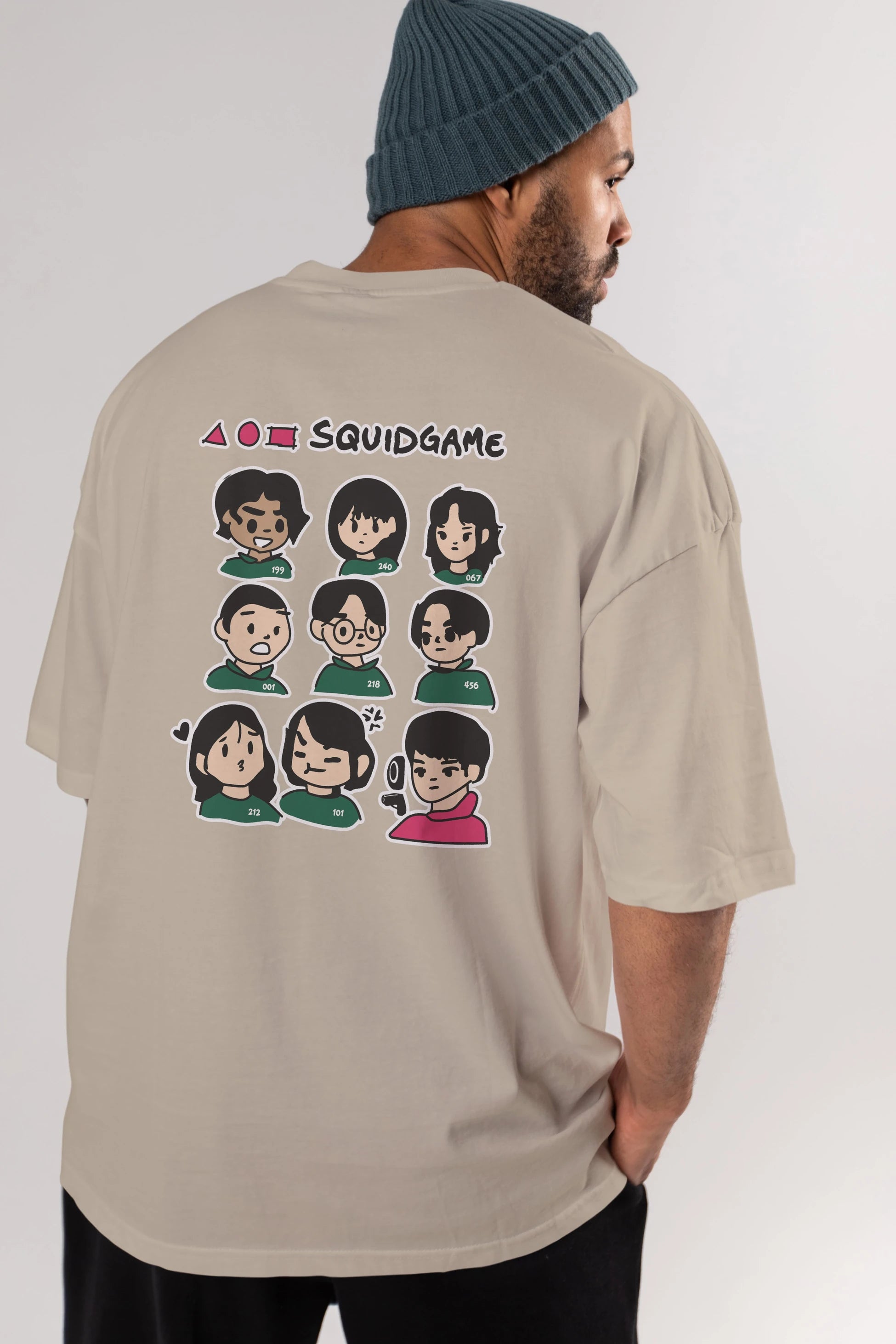 Squid Game (3) Arka Baskılı Oversize t-shirt Erkek Kadın Unisex %100 Pamuk Bisiklet Yaka tişort
